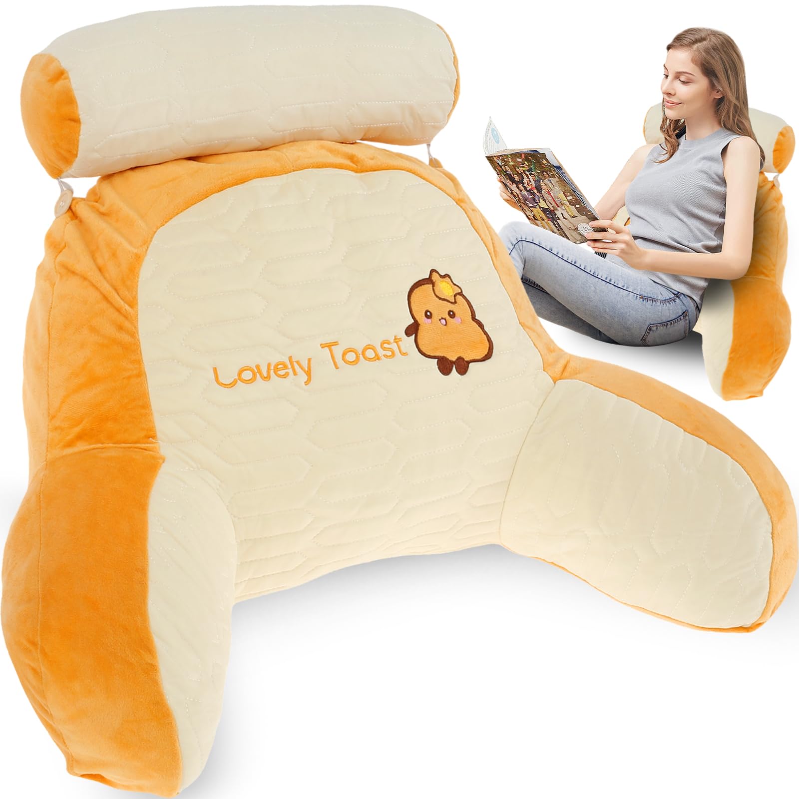 Rhaiqbvc Latex Toast Reading Pillow For Bed Comfortable Reading Cushion Back Support With Arm Multifunctional Detachable Backrest Pillow Washable Support Rest Pillow For Reading Relaxing Watching Tv