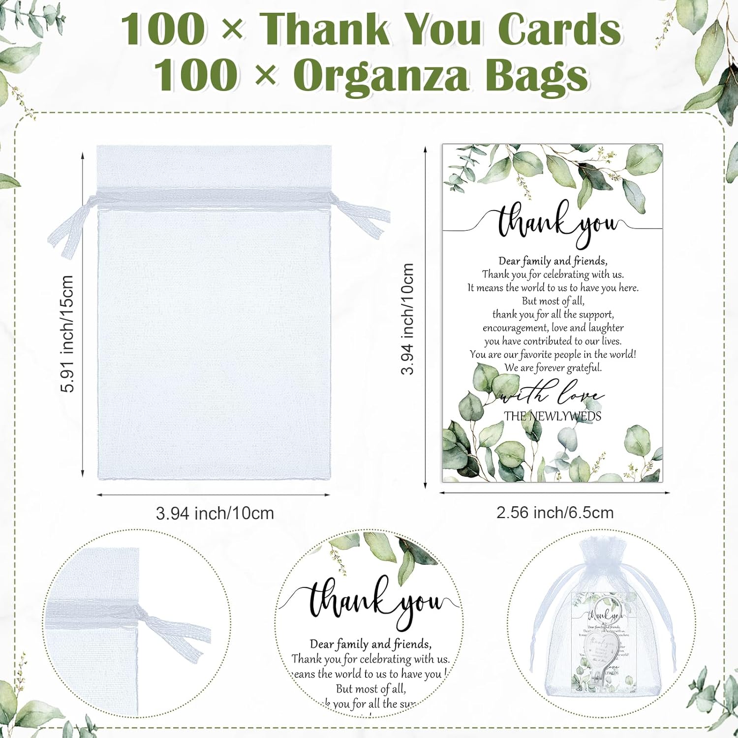 Pickmesh 100 Sets Wedding Souvenir for Guests Heart Multi Function Bottle Opener Nail Clipper with Thank You Cards White Organza Bags Wedding Party Supplies Bridal Shower Gift (Thank You)