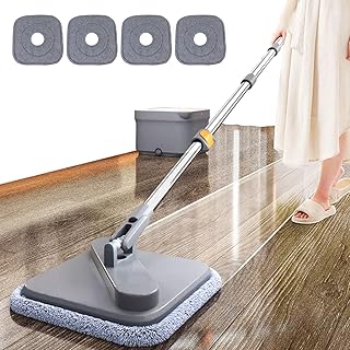 Spin Mop M16, Self Wash Spin Mop M16,Spin Mop and Bucket with Wringer Set,Square Spin Mop for Floor Cleaning, Spin Mop Separate Clean and Dirty Water (4 Cloths)