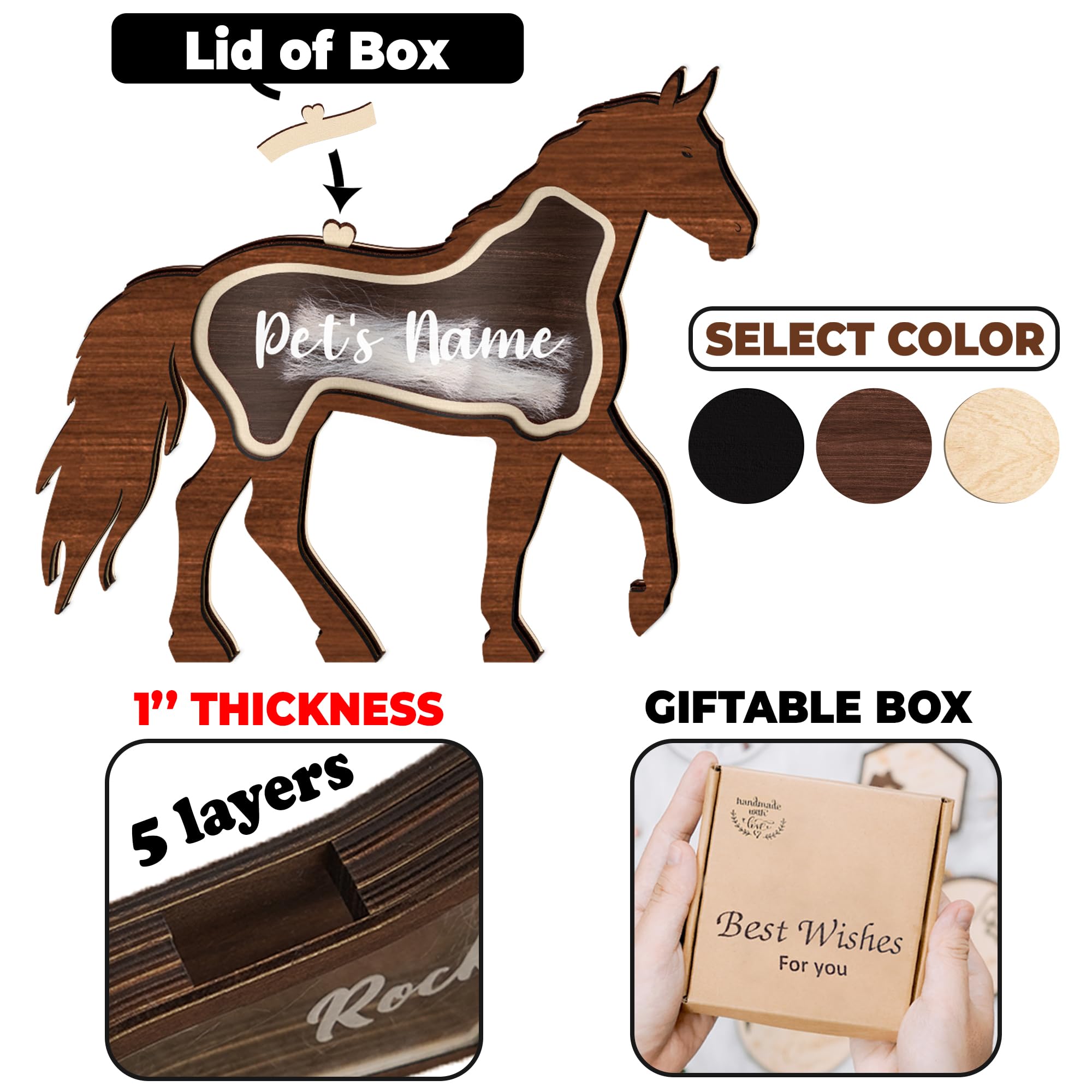 Caja de recuerdo personalizada con forma de caballo, regalo único de madera para mascotas, regalo conmemorativo para guardar pelo, uñas, dientes, cenizas, decoración de mesa, idea de regalo para