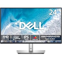 Dell 24" FHD Monitor, IPS LED Display, 100Hz Refresh Rate, 99% sRGB, HDMI, DisplayPort, VGA, USB Type-A|B|C, Ultra-Thin Bezel, Low Blue Light, Height/Tilt/Swivel/Pivot, Multicolor