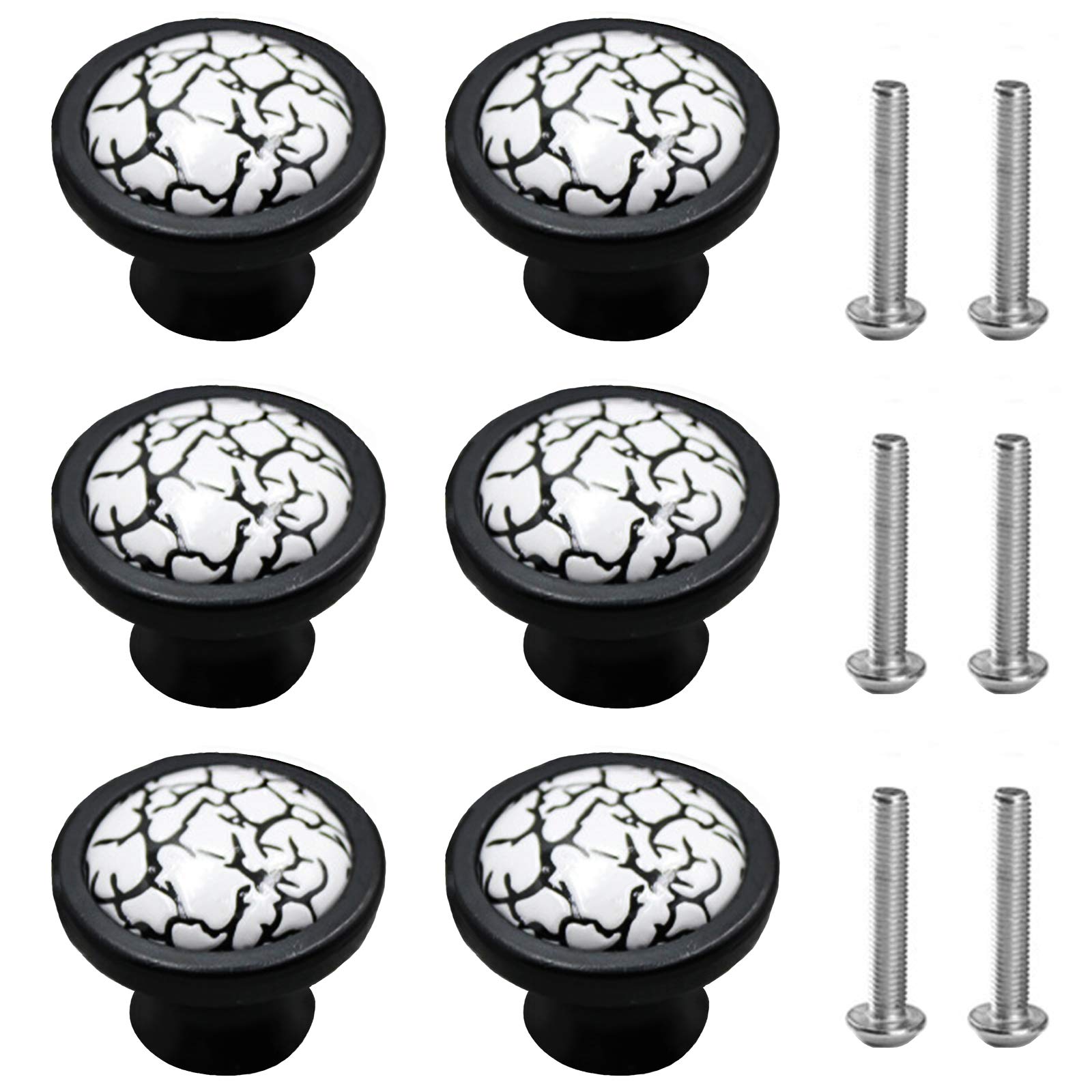 Yeemeen Black, White 6Pcs Black Door Knobs Ceramic Draw Knobs Stylish Furniture Handle 35Mm Round Drawer Knobs Cabinet Knobs With Screws Cupboard Door Knob For Cupboard Wardrobe Furniture