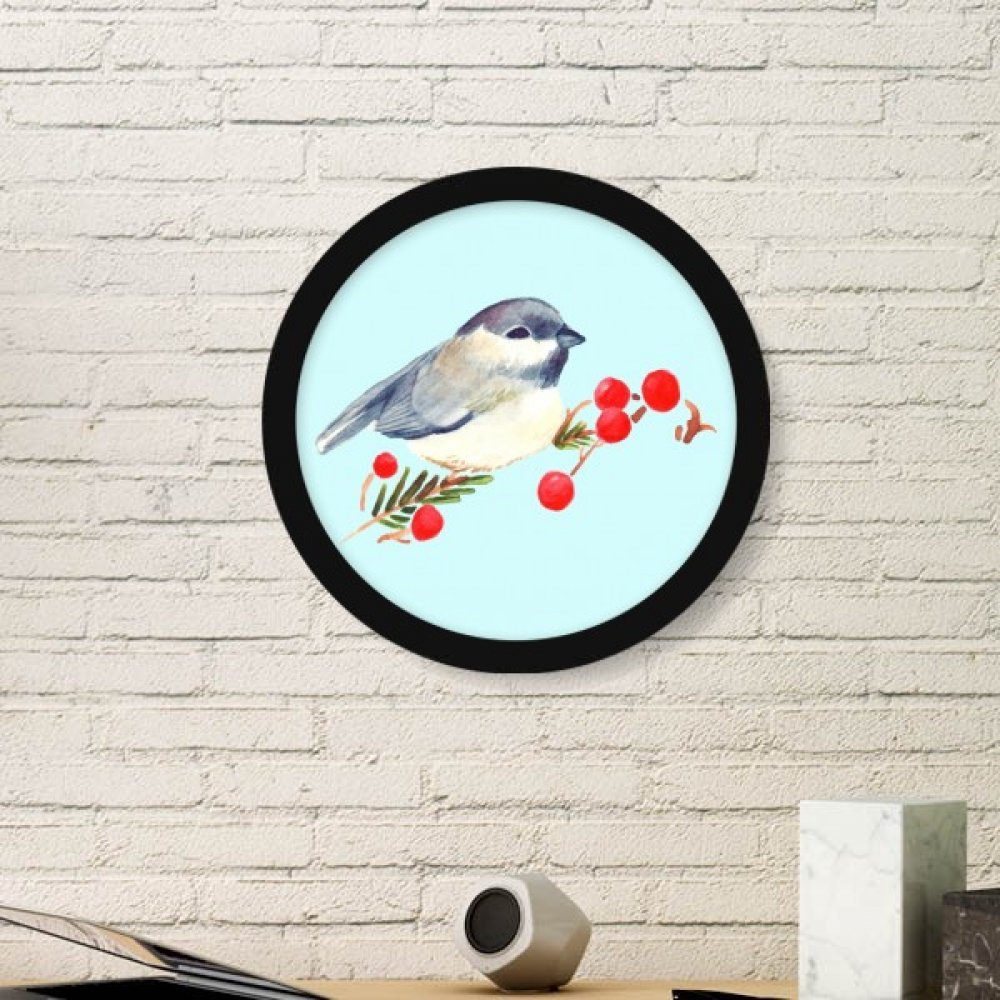 Cadre photo rond en bois noir avec peinture de pie oiseau