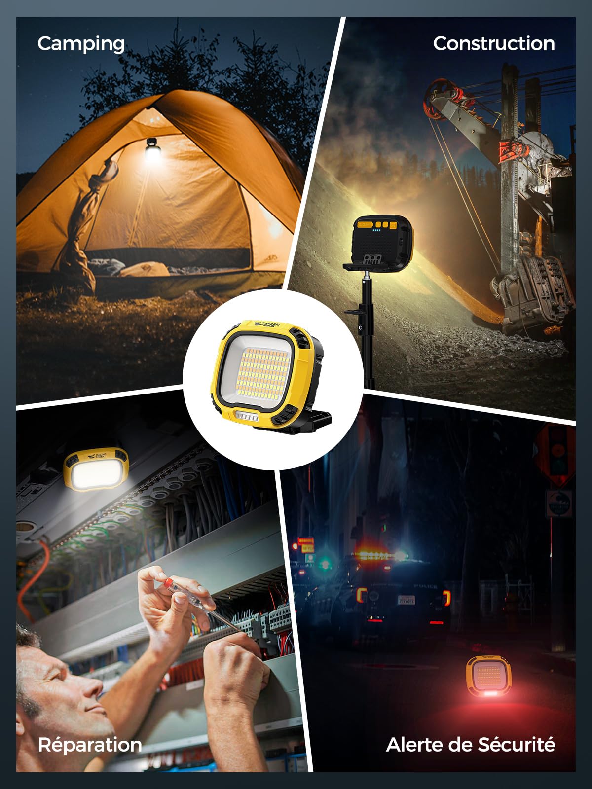 Smiling Shark Lampe Travail, 4000lm LED Lampe Inspection 7500mAh Rechargeable Étanche 18 Modes Lumière Portable COB Lampe D'atelier avec Magnétique pour Outdoor Réparation Garage Workshop Emergency