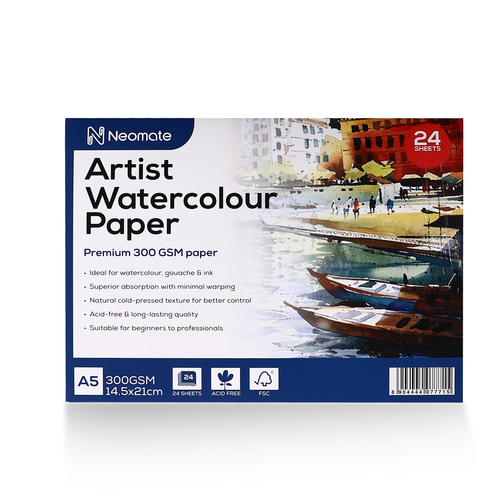 Neomate Artists Watercolour Paper | 300 GSM, Size A5, Cold Pressed | Pack of 24 Sheets | Ideal for Artist, Professional Drawing, Painting Dry & Wet, Fine Arts Students-image-17