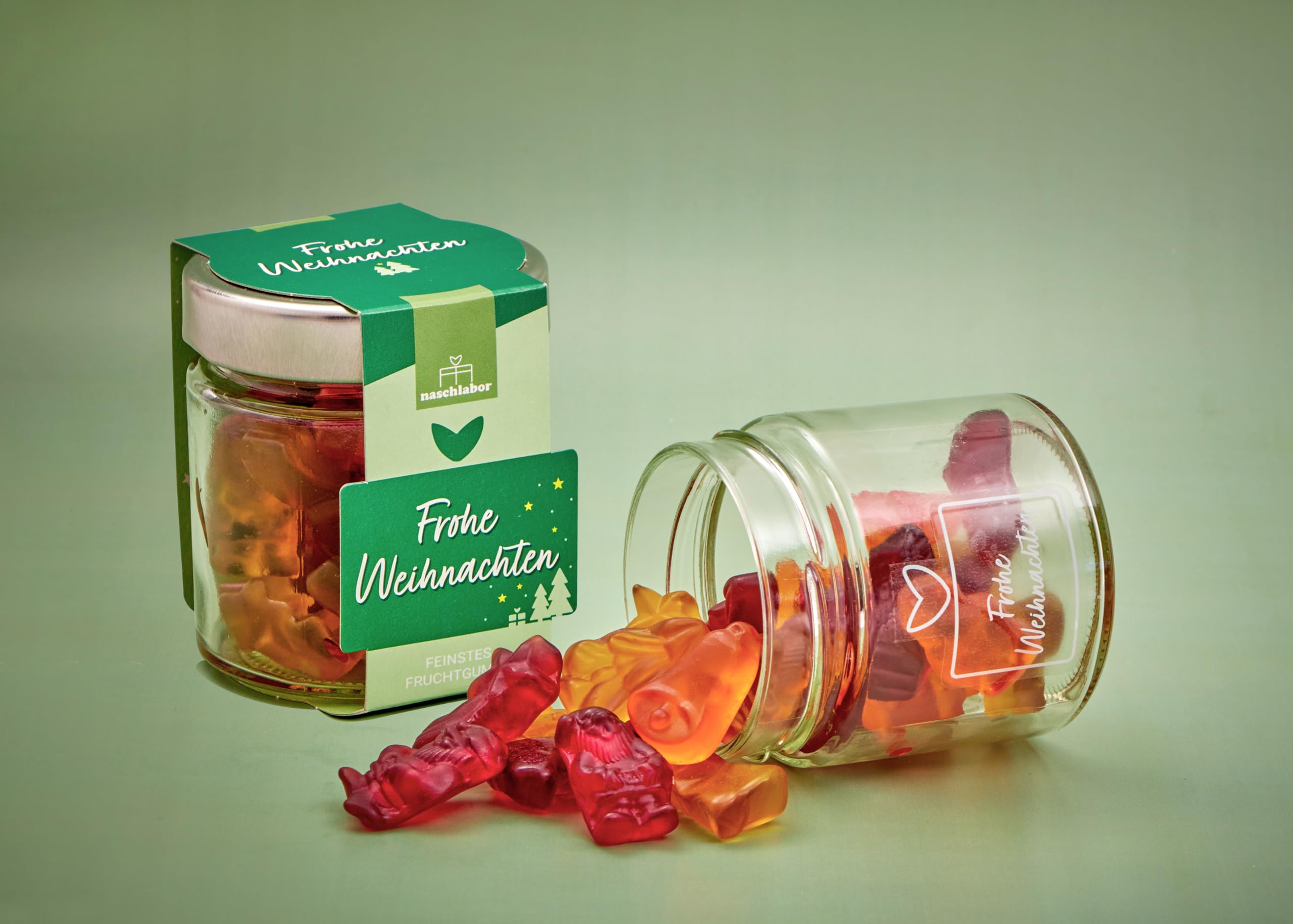 Frohe Weihnachten Fruchtgummi im Geschenkglas 120g | Süße Gummibärchen zur Weihnachtszeit | Adventskalender Geschenk | Fruchtgummi Geschenk für die ganze Familie
