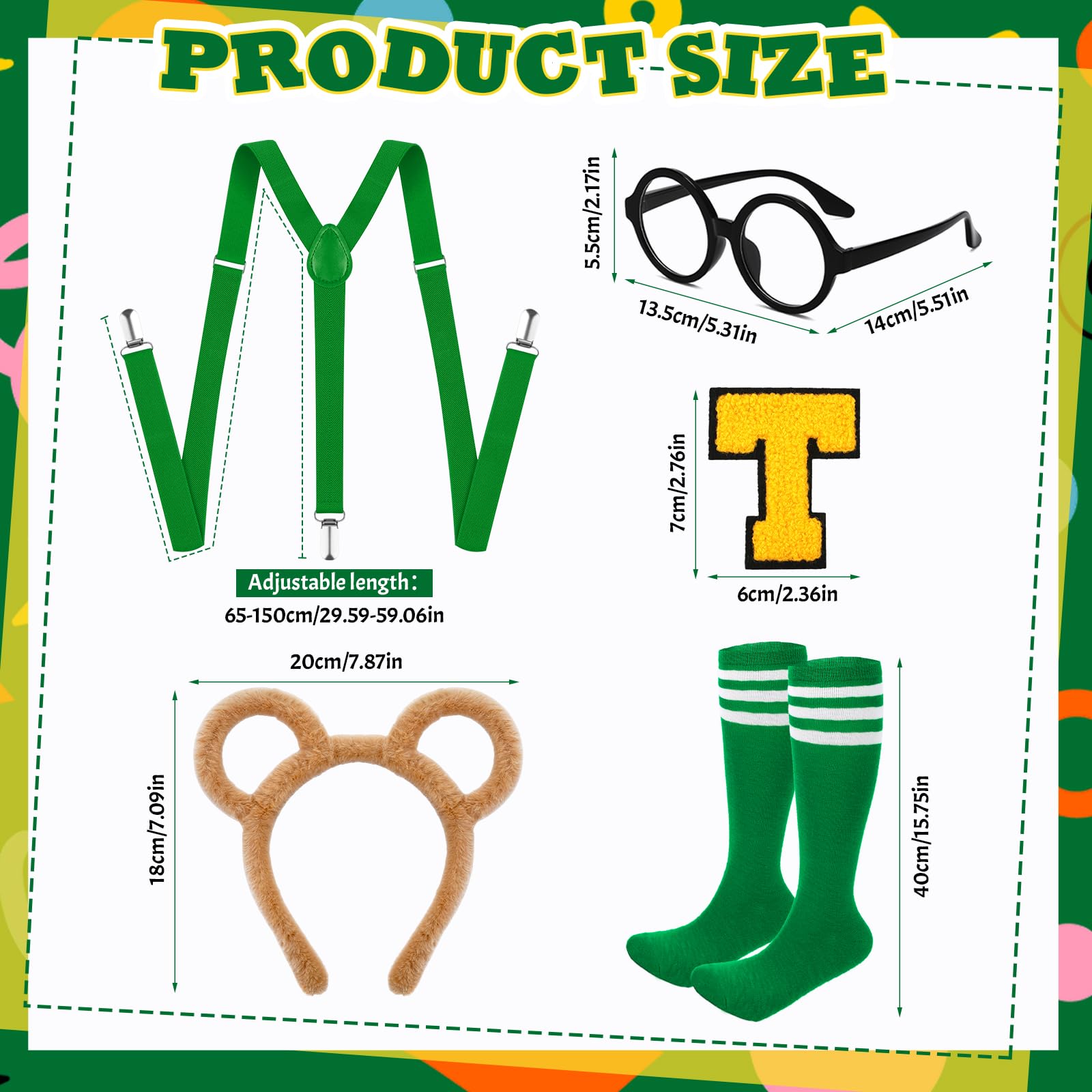 Jokureao 5PCS Chipmunk Costume Set for Adults Chipmunk Fancy Dress with Striped Socks, Chipmunk Headband, Glasses - Image 2