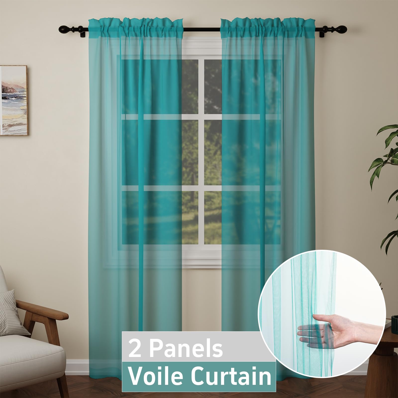 Pacok Teal Voile Curtains - Image 3
