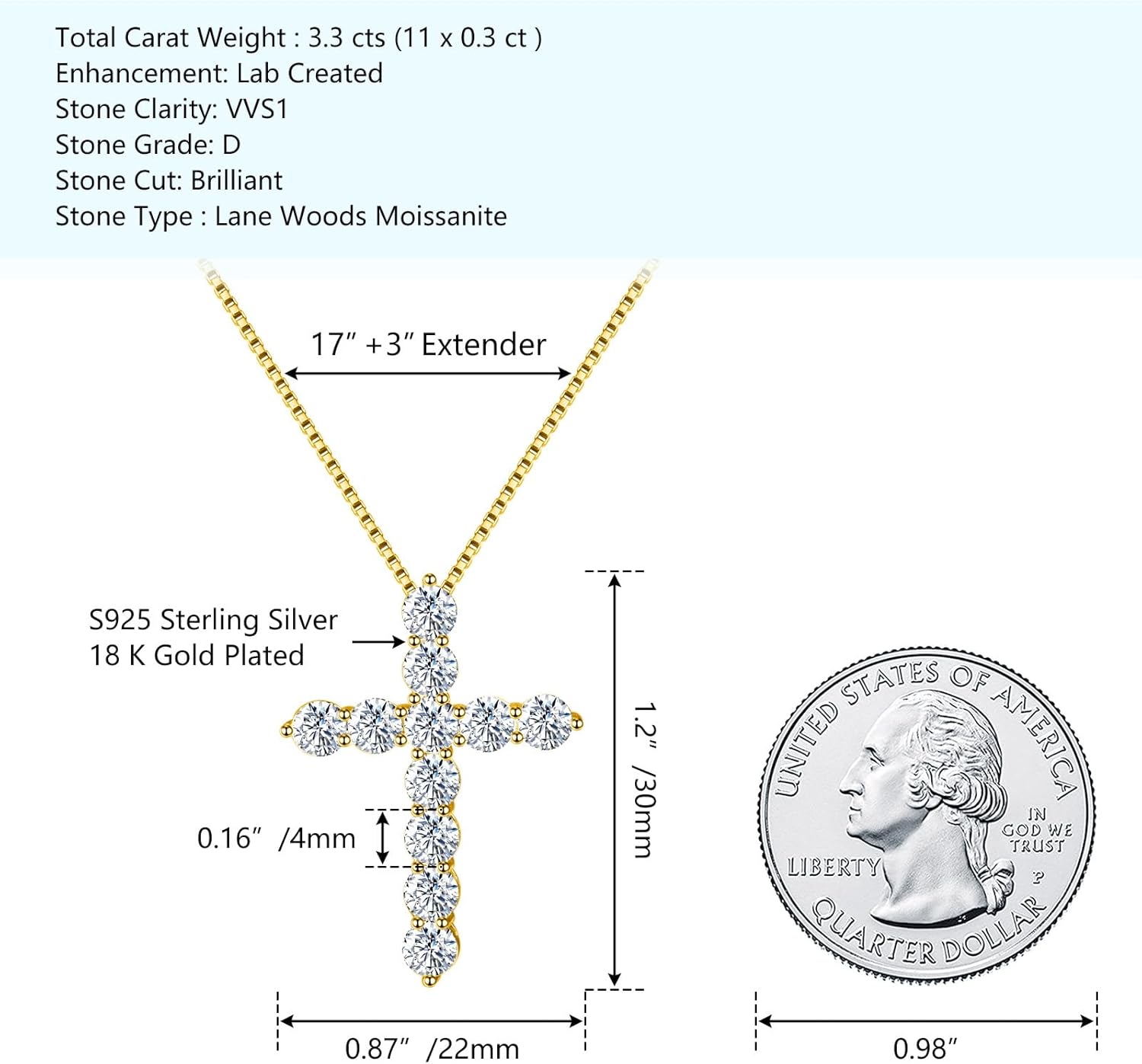 LANE WOODS Simulated-Diamond Moissanite Cross Necklace: 18k White Gold Plated Sterling Silver - Cross Pendant for Men Women Religious Jewelry Christian Gifts - Image 5