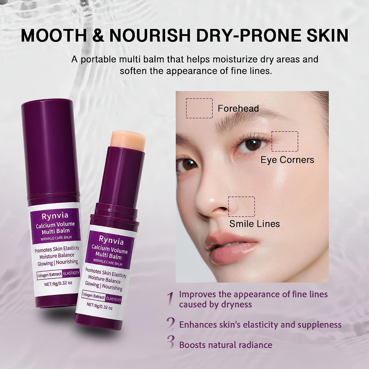 3-Piece Facial Skincare Set with Pore Care Multi Balm Stick, Calcium Eye Cream and Collagen Multi Balm Stick for Under Eyes, Face, Lips, Smile Lines and Neck