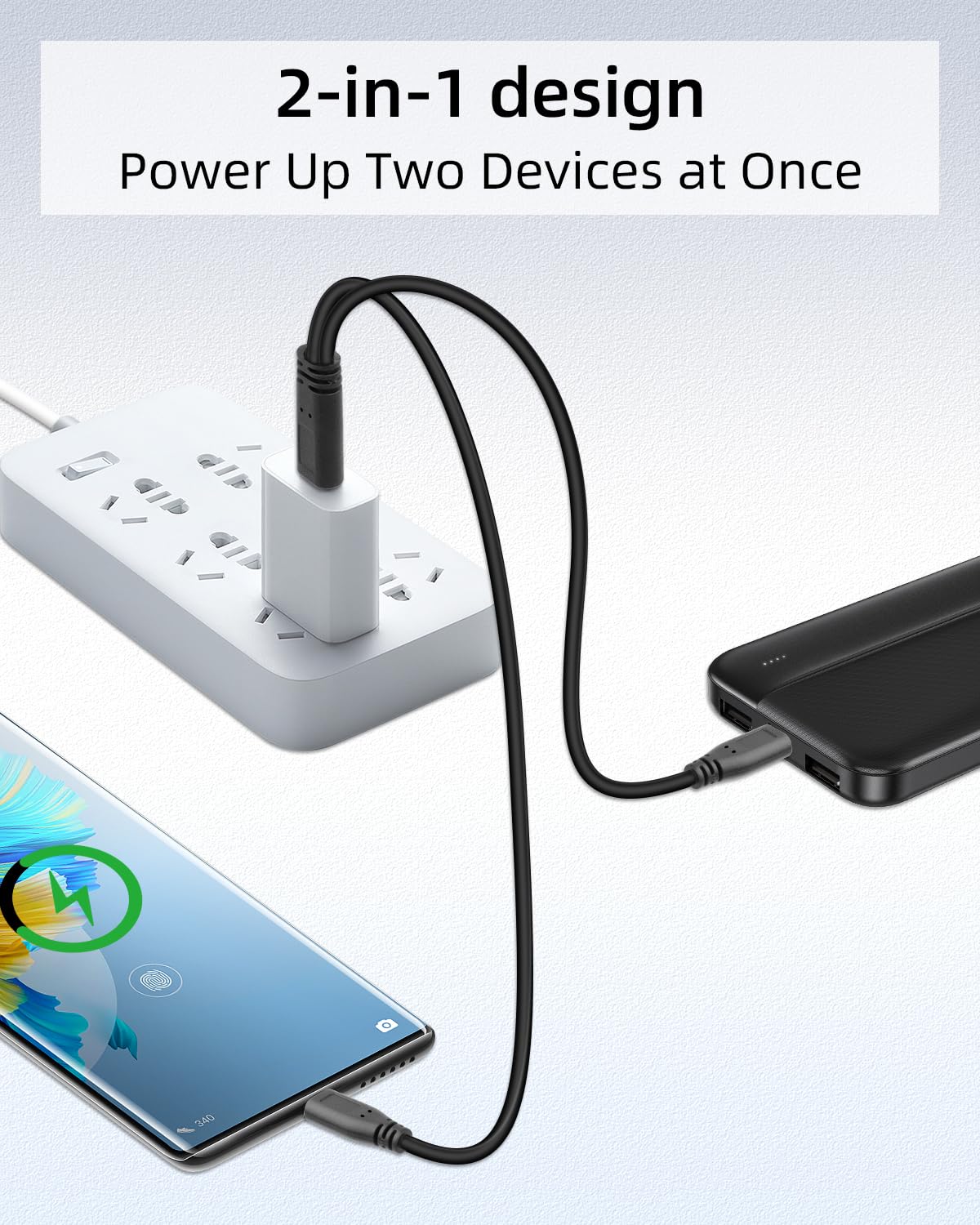 Cavo USB C Splitter 2 In 1 Lunghezza 30cm - Ricarica Rapida 3A Per Due Dispositivi Type-C - copertina