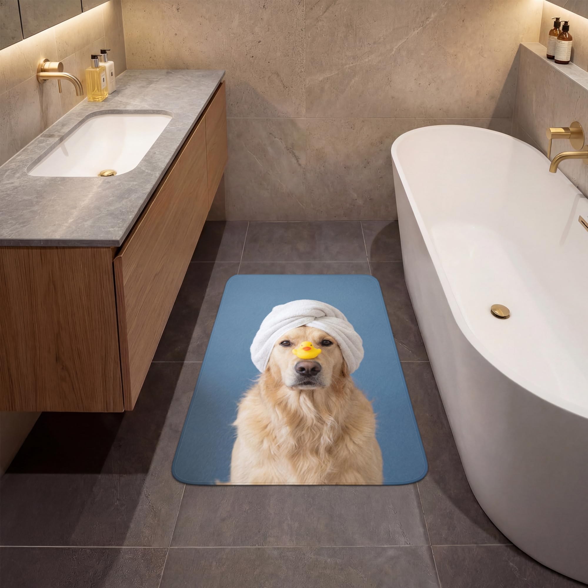 Alfombra De Baño Rectangular 60x90 cm Bathroom Bath Mat Lavable Tapete Antideslizante Alfombras Ducha Decoracion Alfombrilla Perro - Pato Goma - Amarillo