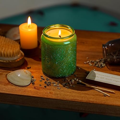 Miniatura 14 de Art Secret Paquete de 9 tarros de vela de vidrio en relieve de 8 onzas con tapas y etiquetas, diseño de estrellas de sol y luna (gris)