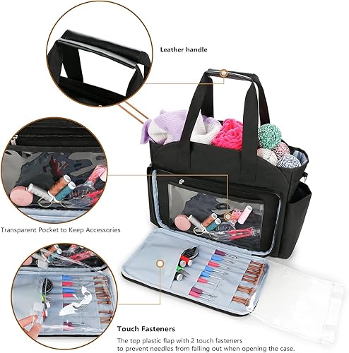 Miniatura 2 de Bolsa de tejer para almacenamiento de hilo - Organizador de almacenamiento de hilo, bolsa organizadora de ganchillo con ganchillos, esquís de hilo,