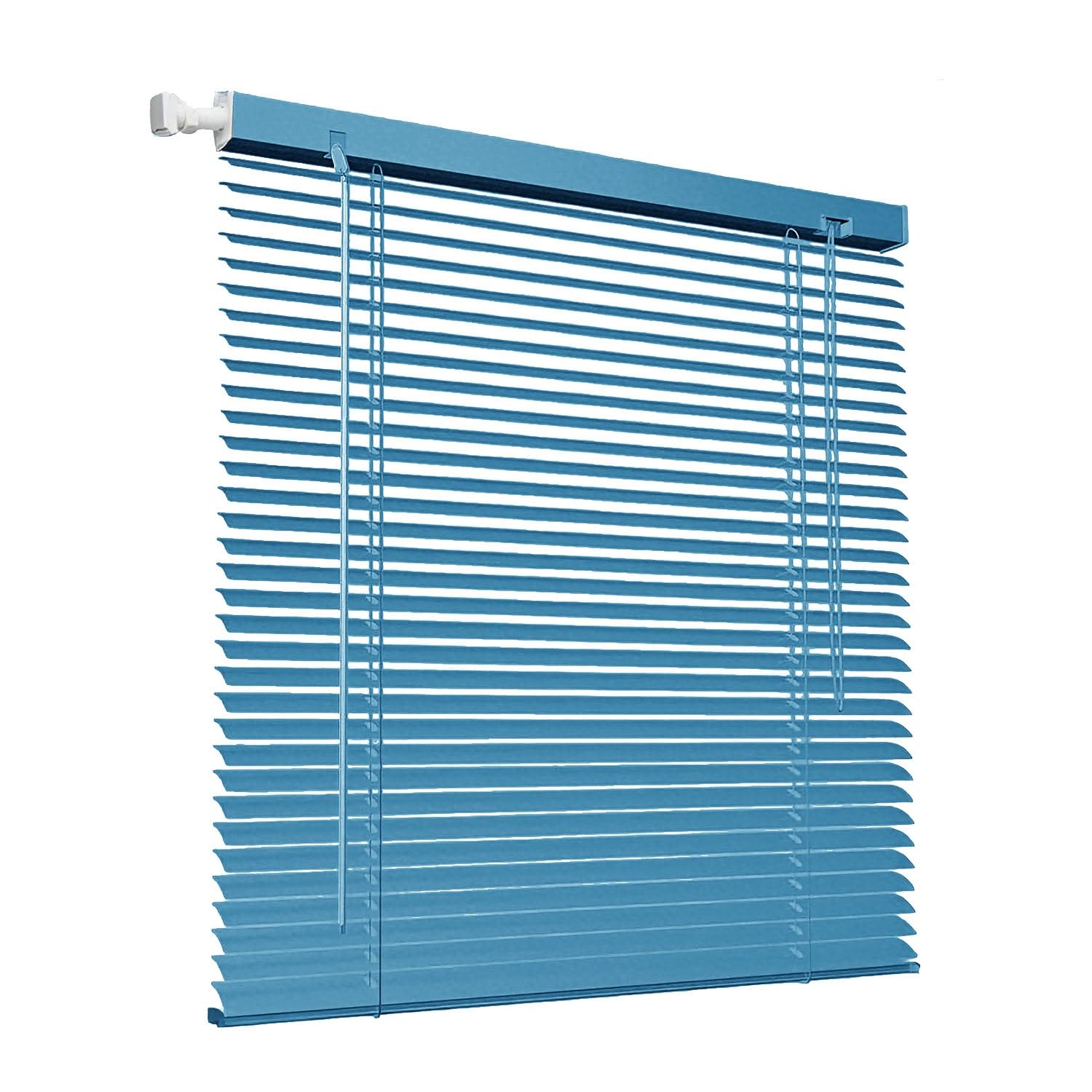 Persianas venecianas sin taladro de aluminio azul para oscurecer y dar privacidad en el hogar