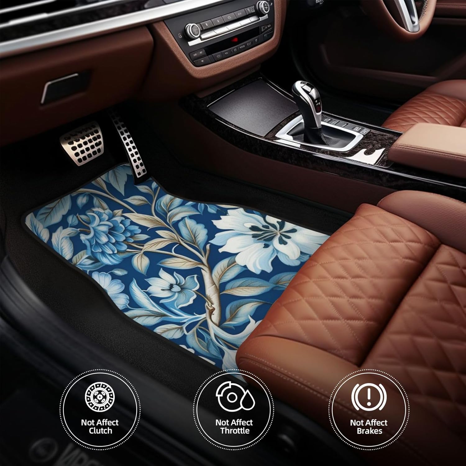 Artistic Fabric Car Floor Mats-Non-Slip Rubber Backing,Morris Blue Flower,Front & Rear Set-Water Absorbing, Durable Automotive Floor Mat Rug Liners with Stylish Patterns - Image 3