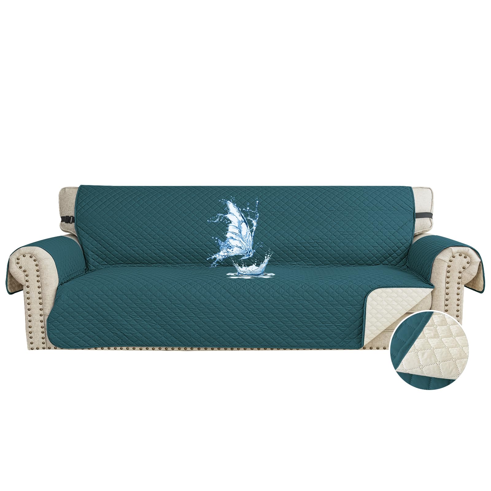 Funda Sofa Impermeable 4 Plazas, Cubre Sofas Antiarañazos Gatos, Couch Cover Antideslizante Antimanchas, Universal, con Reposabrazos, Lavable, Verde Oscuro Global Recycled Standard Global Recycled Standard Global Recycled Standard