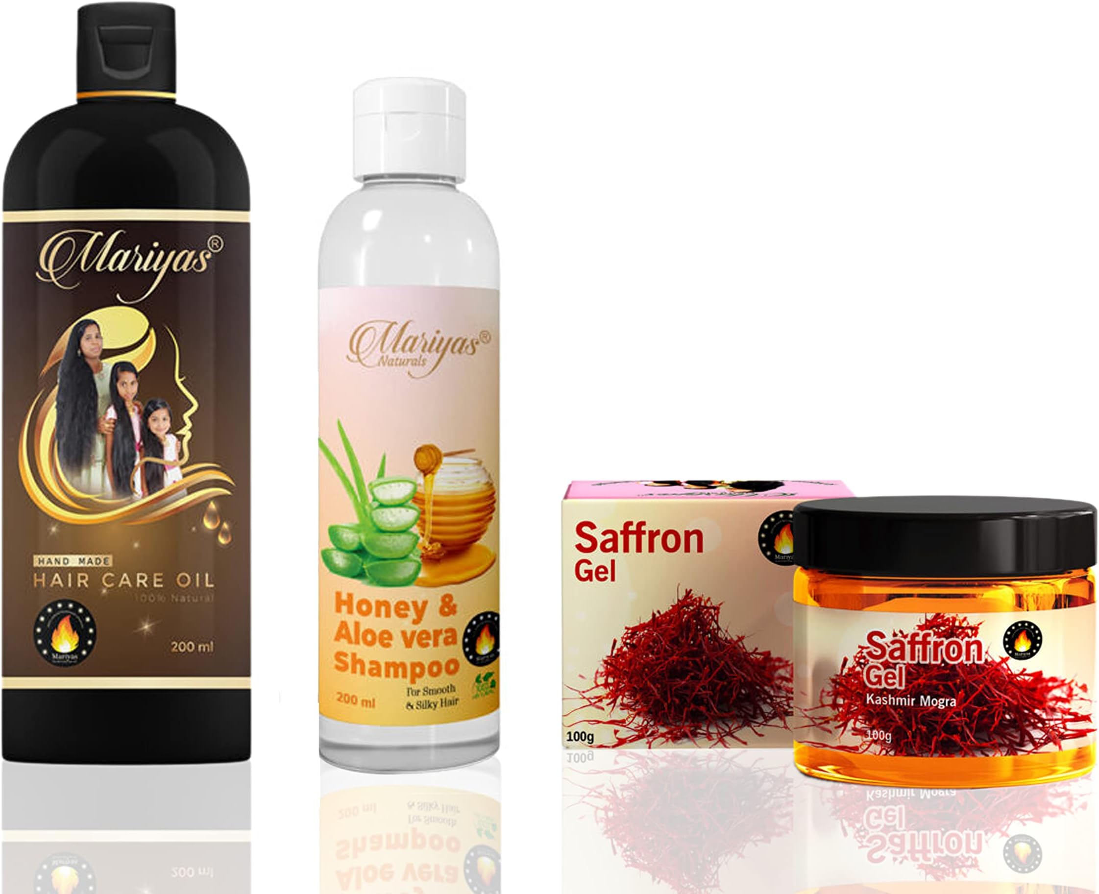 Mariyas Herbal Mariyas Natural Hair Care Combo | Mariyas Hair Oil 200ml,Honey Aloevera Shampoo 200ml & Gel (Saffron)