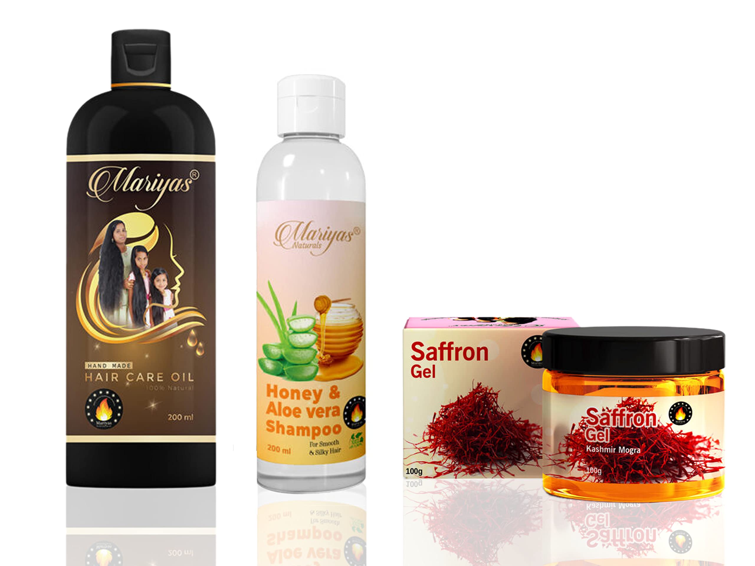 Mariyas Herbal Mariyas Natural Hair Care Combo | Mariyas Hair Oil 200ml,Honey Aloevera Shampoo 200ml & Gel (Saffron)