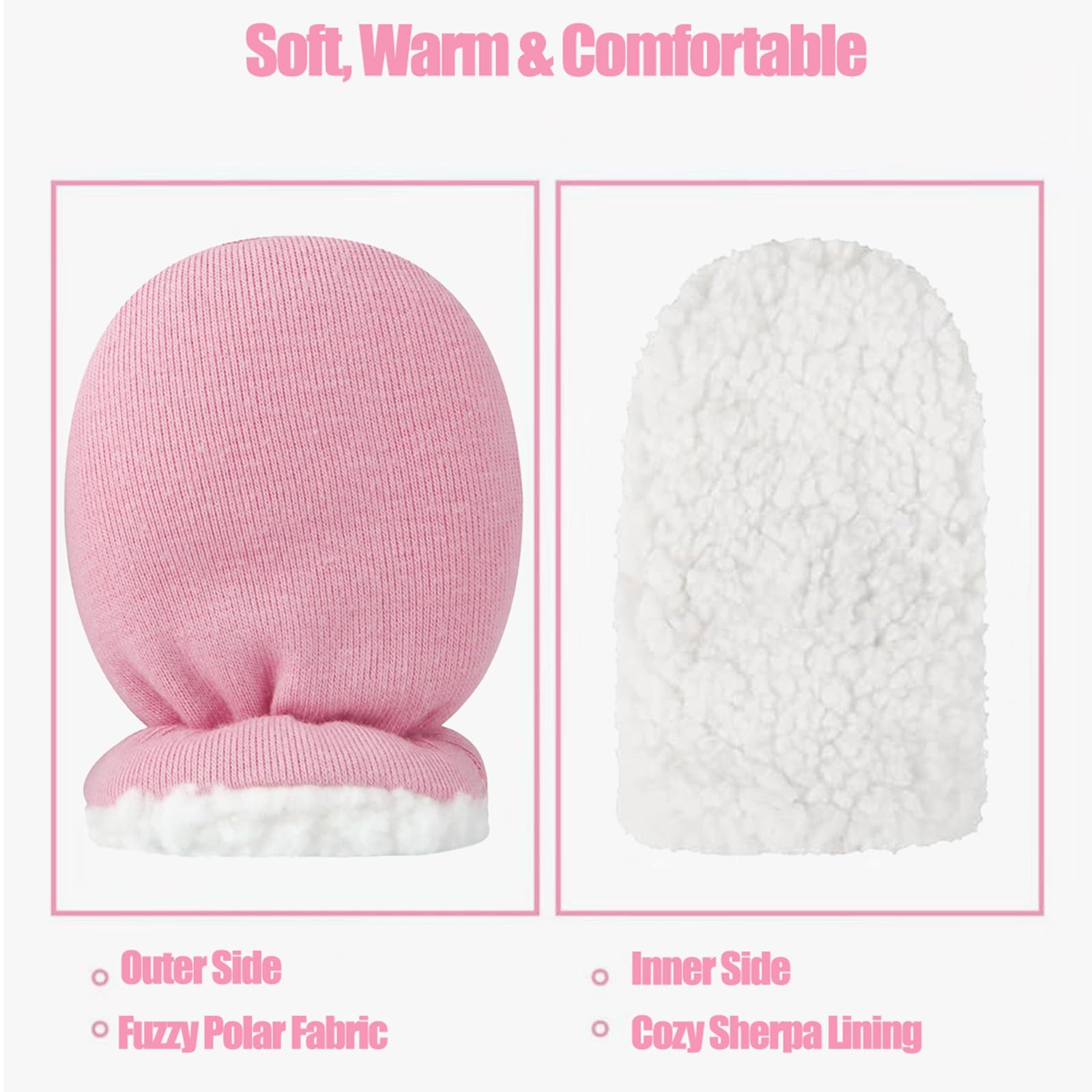 PandaEar 3 Pairs Baby Winter Mittens, Newborn Gloves Warm Fleece Lined No Scratch Mittens for 0-12 Months Infants Girls