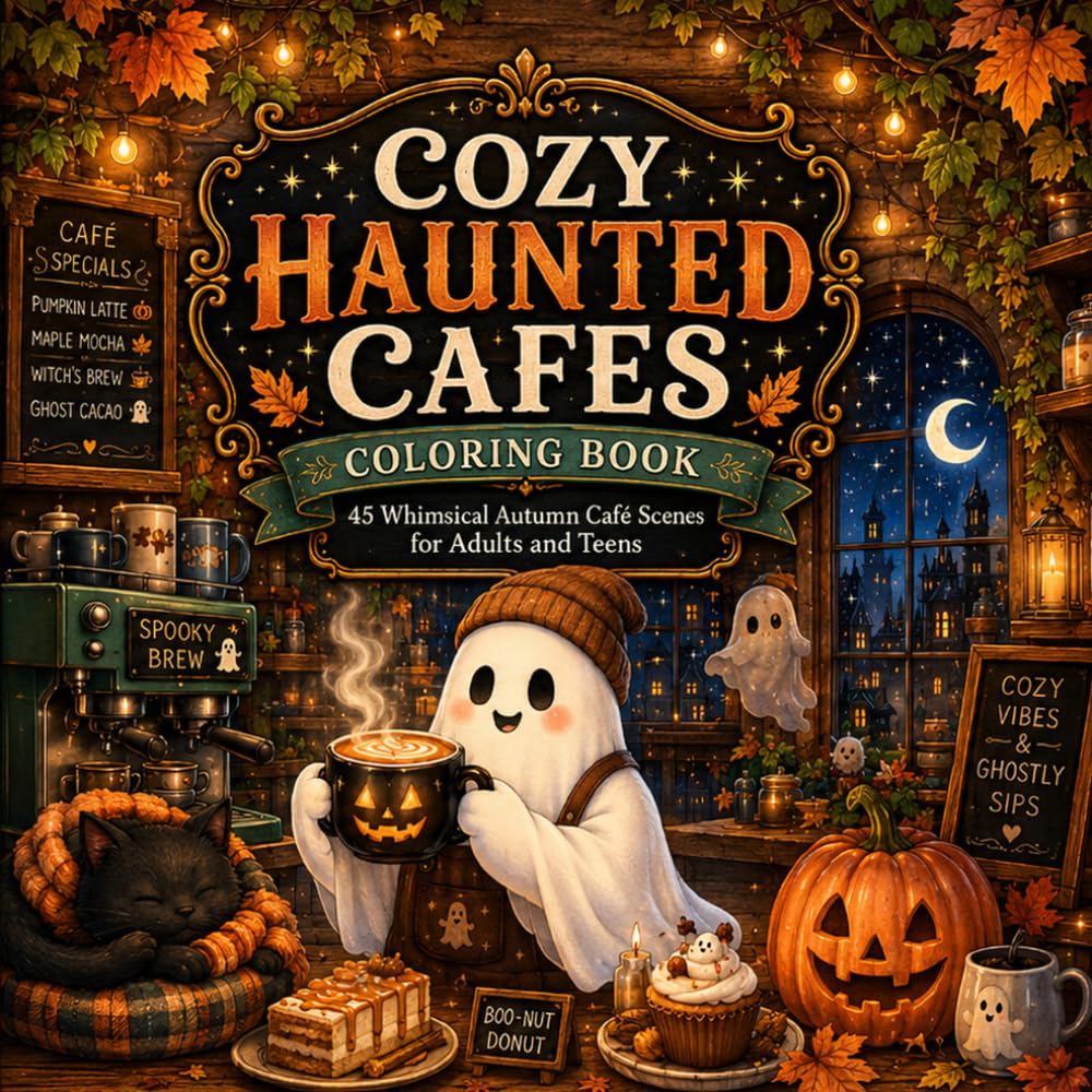 Cozy Haunted Cafes Coloring Book: 45 Whimsical Autumn Café Scenes for Adults and Teens