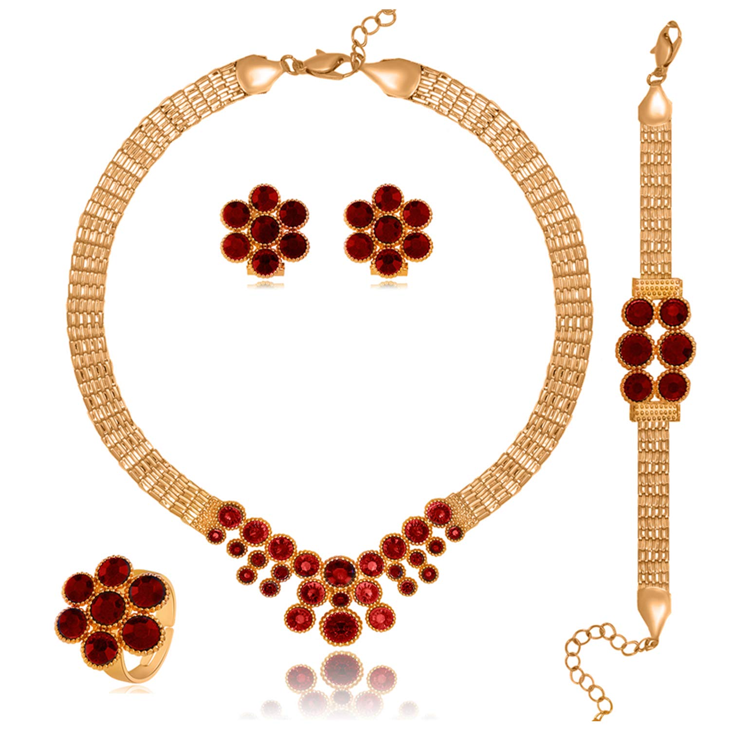 Young & Forever Gift Mesmerizing Gold Plated Red Ruby Crystal And Cubic Zirconia Necklace Set Combo Of Necklace Set With Earrings, Bracelet And Ring For Girls And Women Combo For Girls And Women (B06XQJ394D) Amazon Price History, Amazon Price Tracker