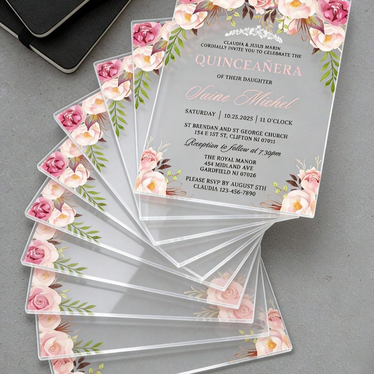 Placa de invitación de boda de acrílico personalizada para invitación de boda, decoración impresa de acrílico para invitaciones de boda (10 unidades)