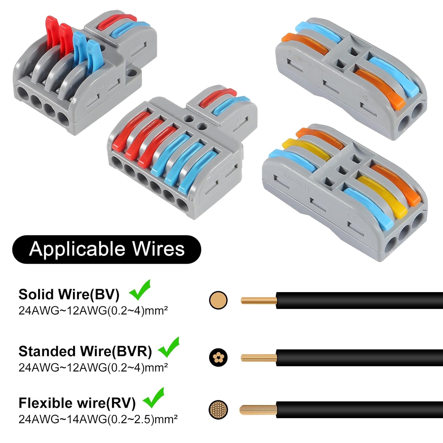 65PCS Lever Wire Connectors, 2 in 2 Out/2 in 4 Out/2 in 6 Out /3 in 3 Out Quick Wire Connectors Kit Assortment Lever Connector Kit for Compact Inline Terminals - 28-12 AWG