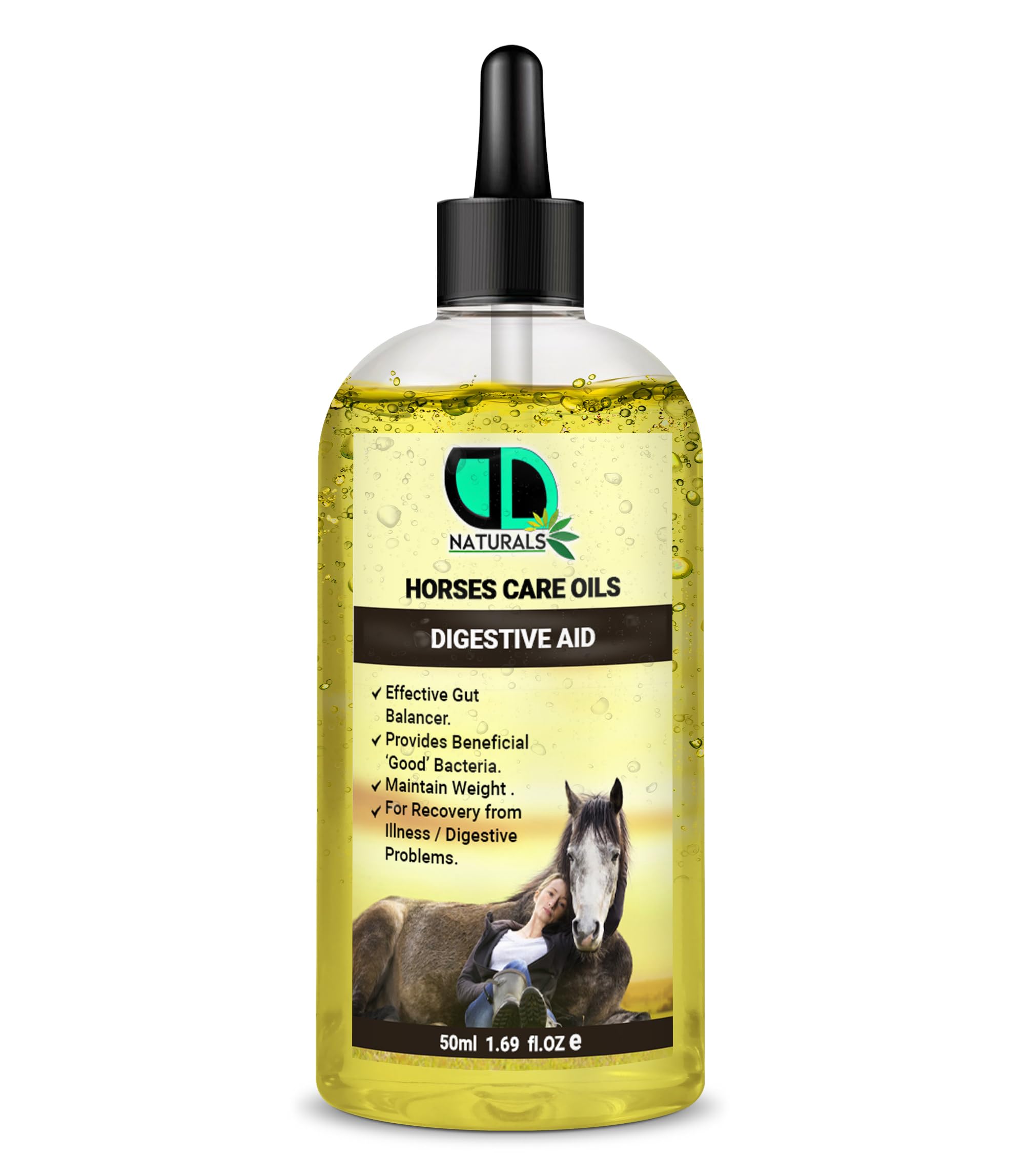 DD Teck Horse Digestive Aid Care Oil – Complete Equine Gut Wellness Formula with Beneficial Bacteria Support, Digestive Comfort, Healthy Weight Balance & Daily Horse Care Routine(50ml Clear Dropper)