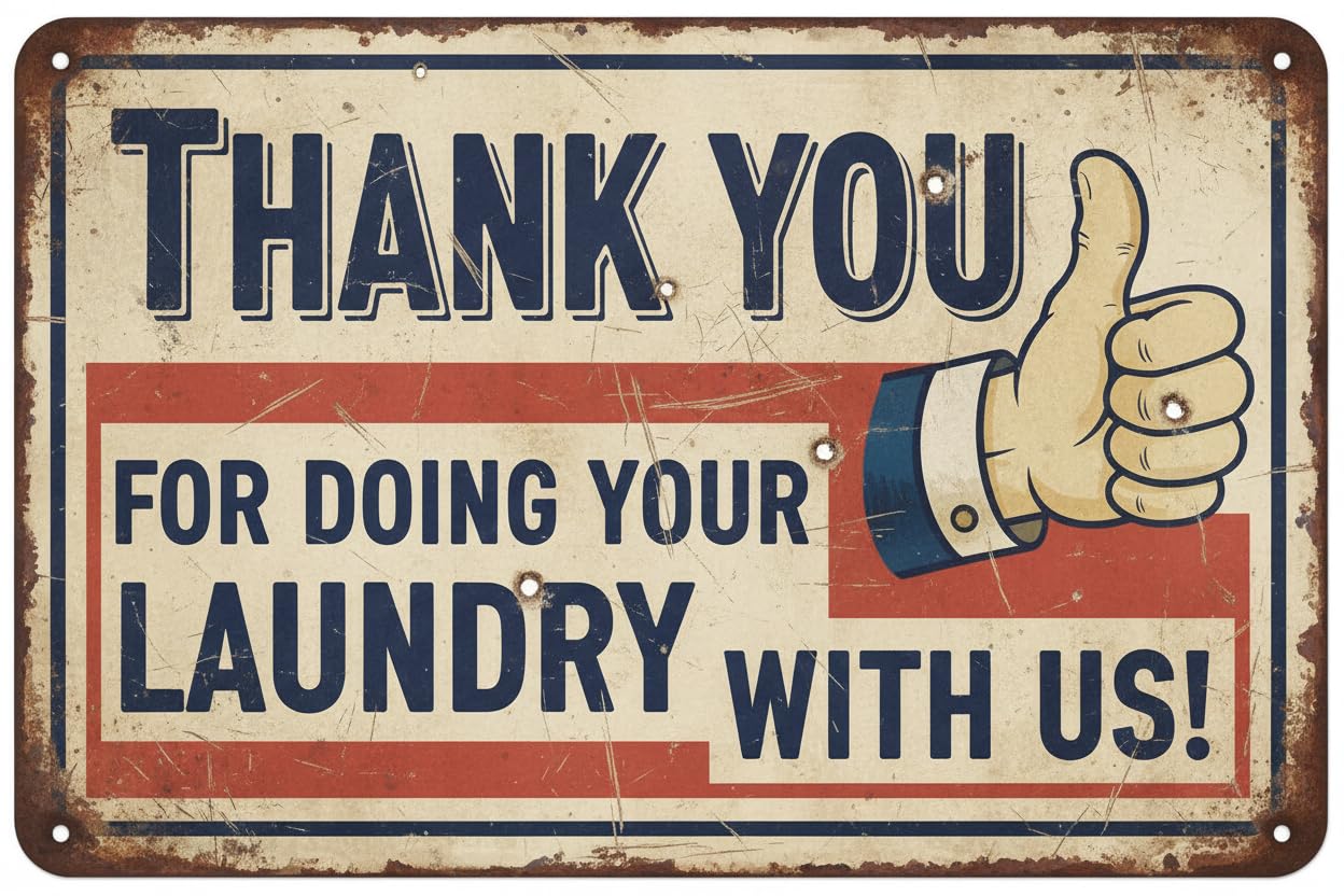 Wall Decor Thank You For Doing Your Laundry With Us Sign. 8"x12"Metal. Laundromat Business Signs Vintage Aluminum Plates Printed