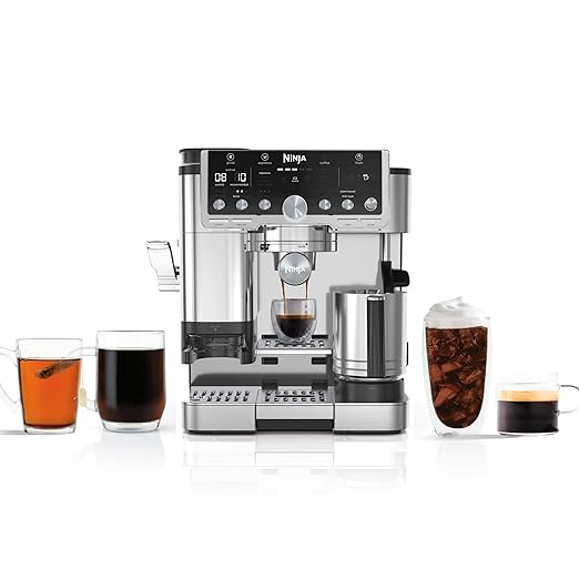 Ninja Luxe Café Pro Series, Espresso Machine, Drip Coffee, Cold Brew, Hot Water, Integrated Tamper, Built-in Grinder, Hands-Free Frother for Cappuccinos, Lattes, Americanos, Dairy or Non-Dairy, ES701