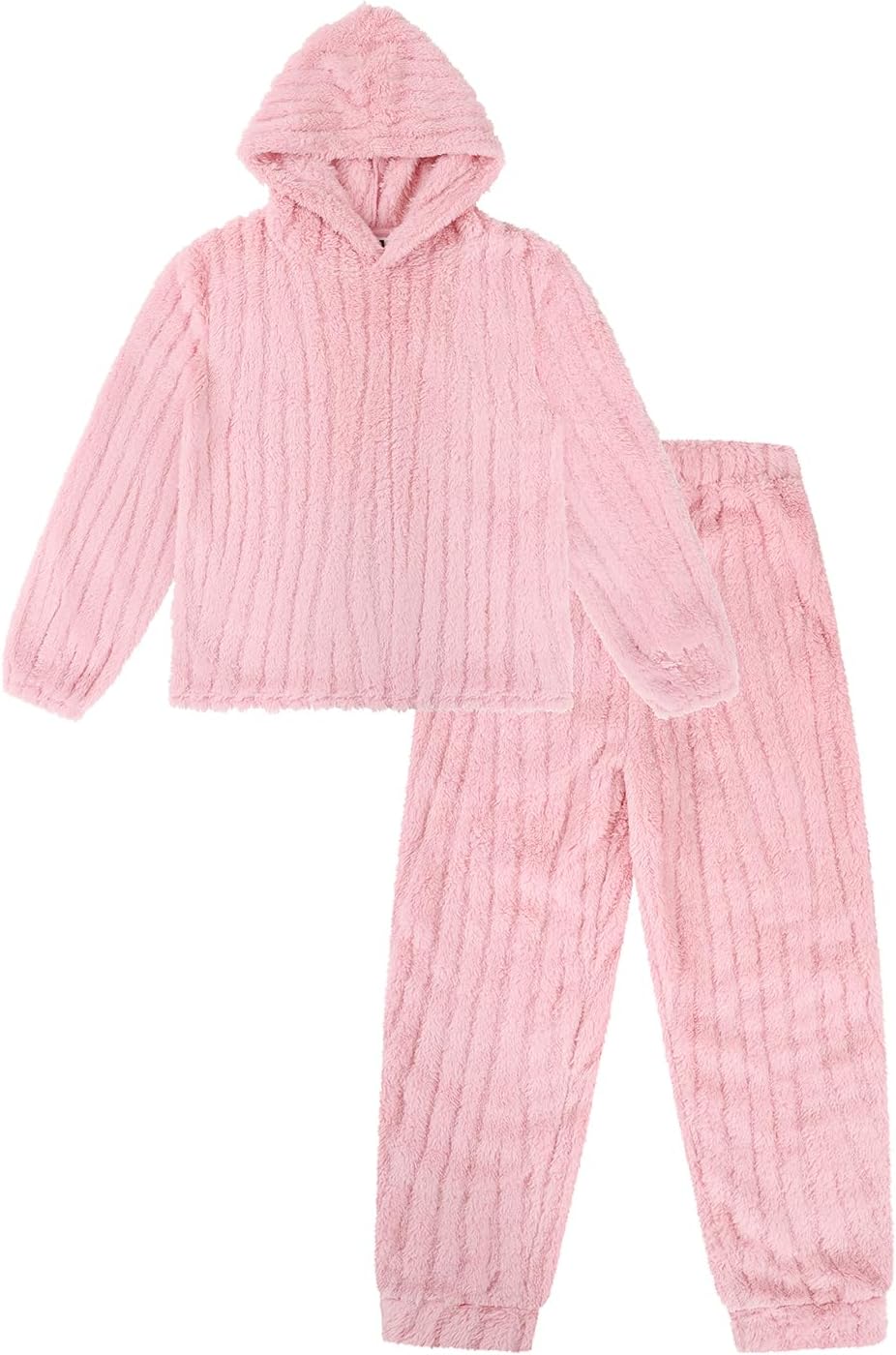 Girls Pink Stripe Jaquard Fleece Lounge Set Kids Pyjamas