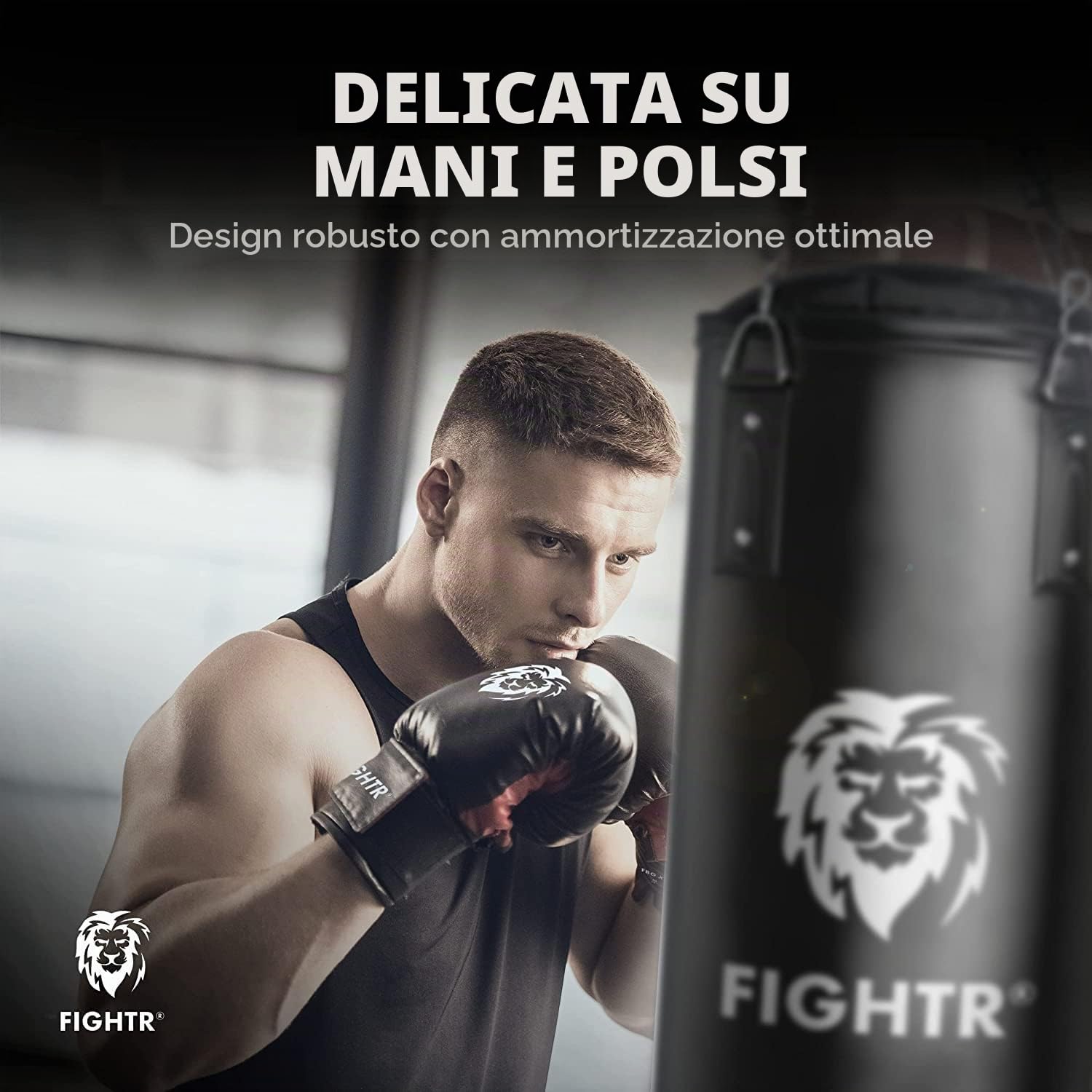 FIGHTR® Sacco da boxe da 1,2 m, resistente e robusto, 120 x 35 cm, con catena pesante per boxe, arti marziali, MMA (non riempito)