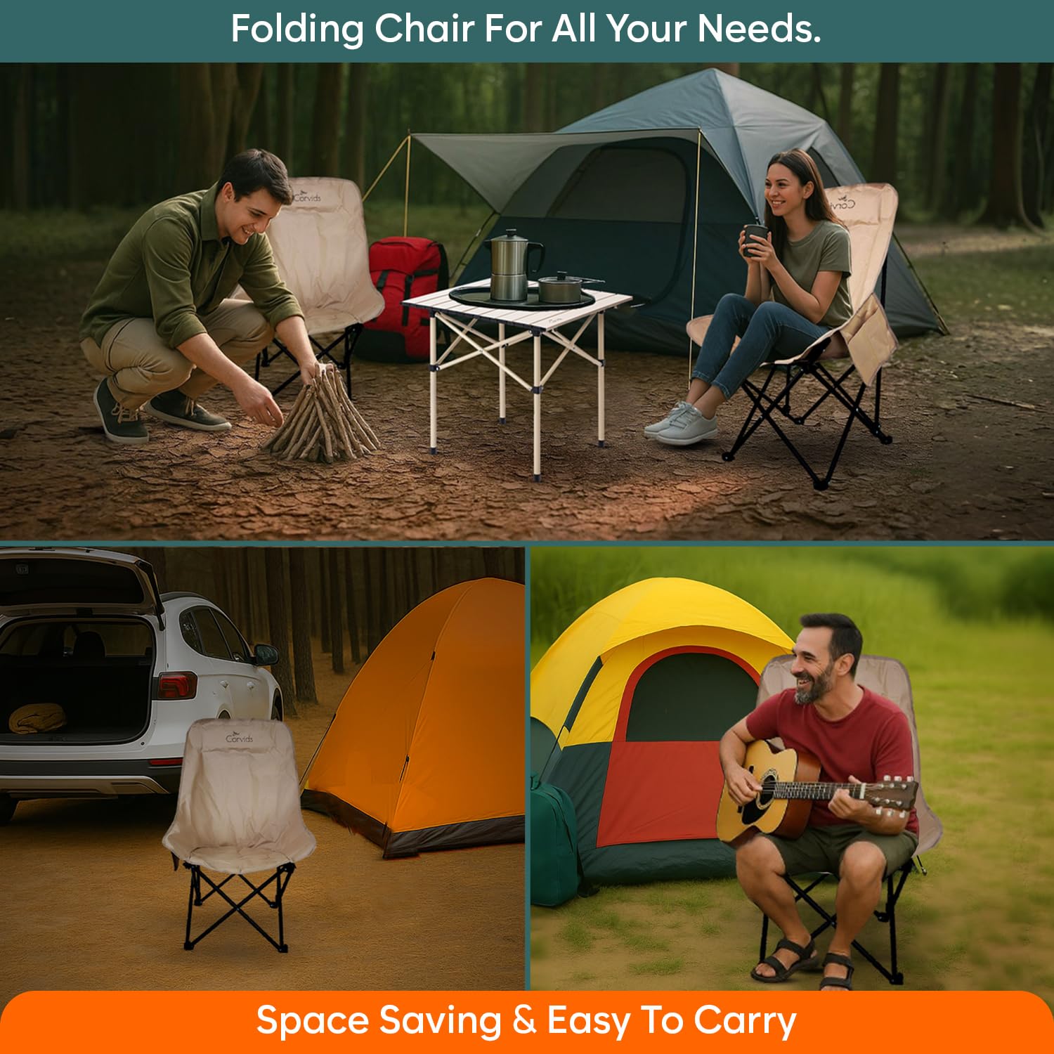 Corvids Rubber Wood Foldable Camping Chair with Oxford Fabric | Comfortable & Lightweight Chair for Hiking, Picnic, Garden & Outdoor Use (Khaki, Large) - Image 5 thumbnail