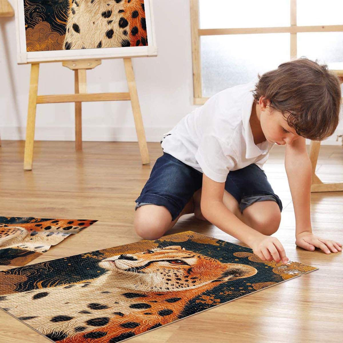 Puzzle per adulti e ragazzi 2000 pezzi Ghepardo con nuvole dorate Adatto a persone dai 14 anni in su sfida educativa Attività divertenti a casa, regali di compleanno, regali di viaggio