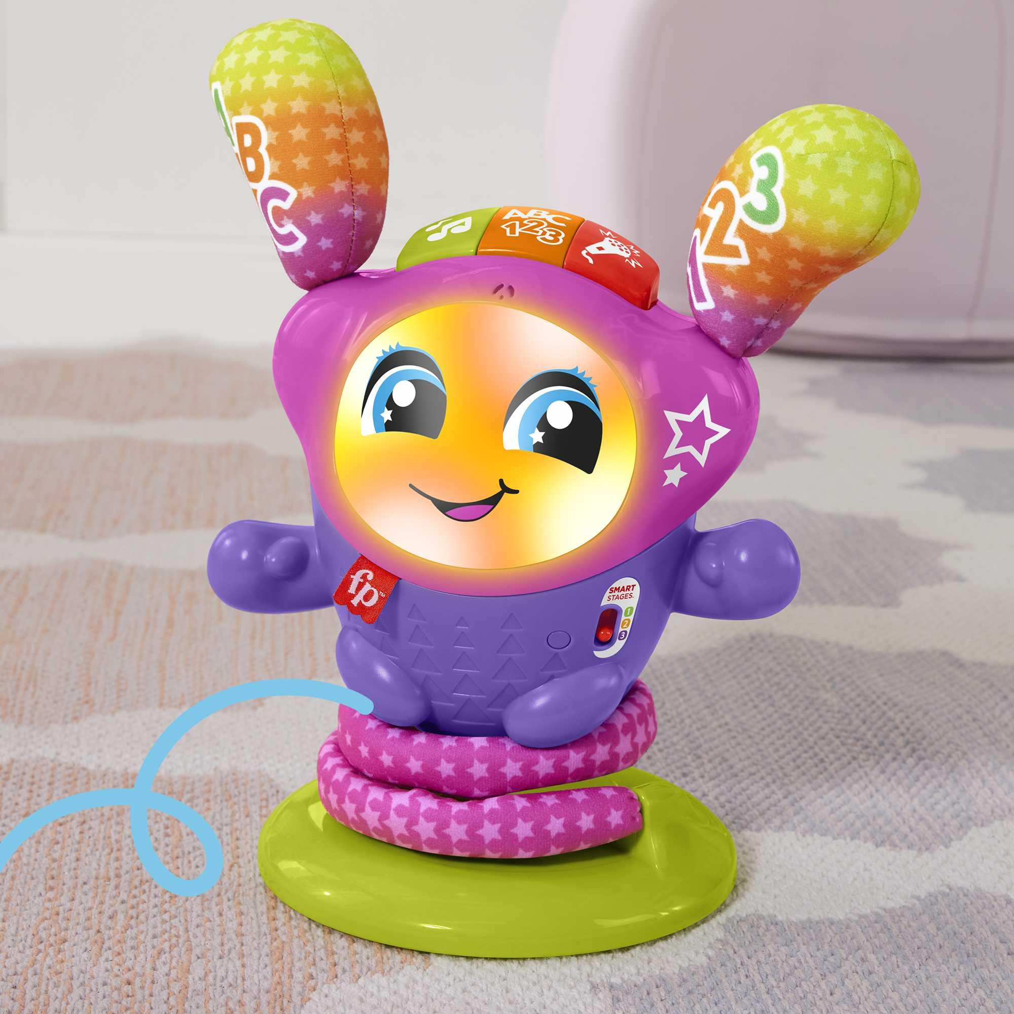Fisher-Price Poziomy Nauki Taneczna gwiazda DJ Zabawka interaktywna POLSKA wersja językowa, ze światełkami, muzyką i kołysaniem, HRD21
