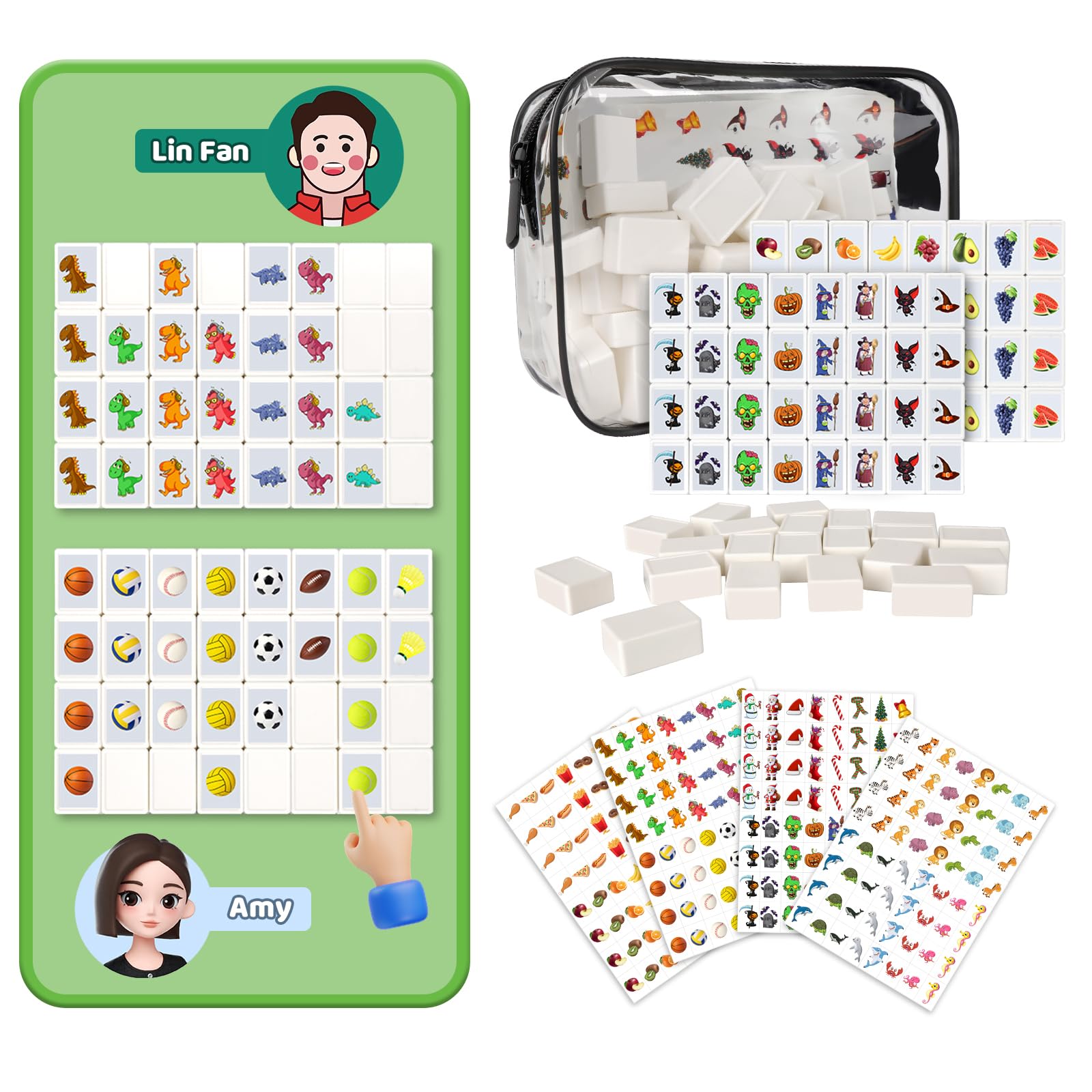 LURICO Mahjong Game Large Stones, 65 Blocks 30 mm Seaside Escape Game, Game Blocks Mahjong, Mahjong Playset, Mahjong Tiles, Board Game for Adults and Children, with DIY Stickers