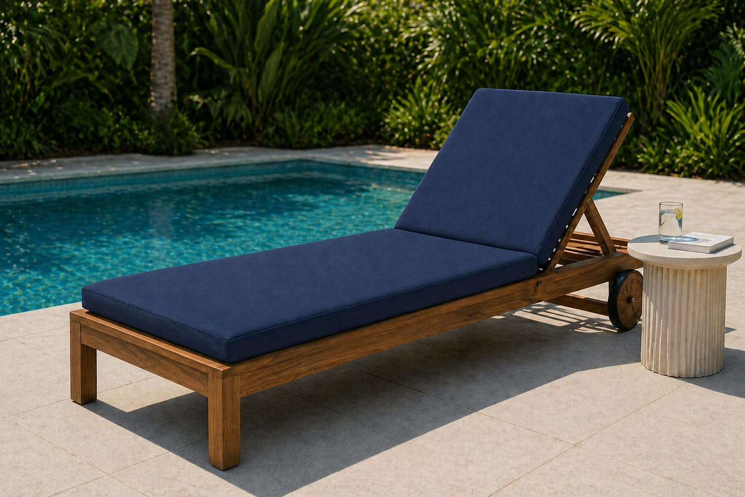 INSAFIANS Waterproof Sun Lounger Cushion – Outdoor Garden Recliner Pad Removable Zipper Cover Sunbed Cushion (NVY) — image 1