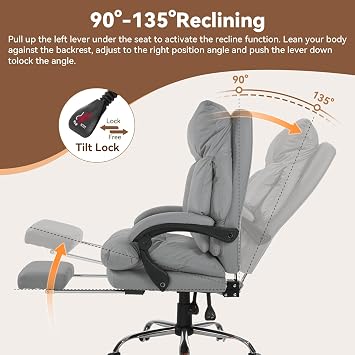 Warmiehomy Big and Tall Office Chair, PU Leather Executive Chair, Grey