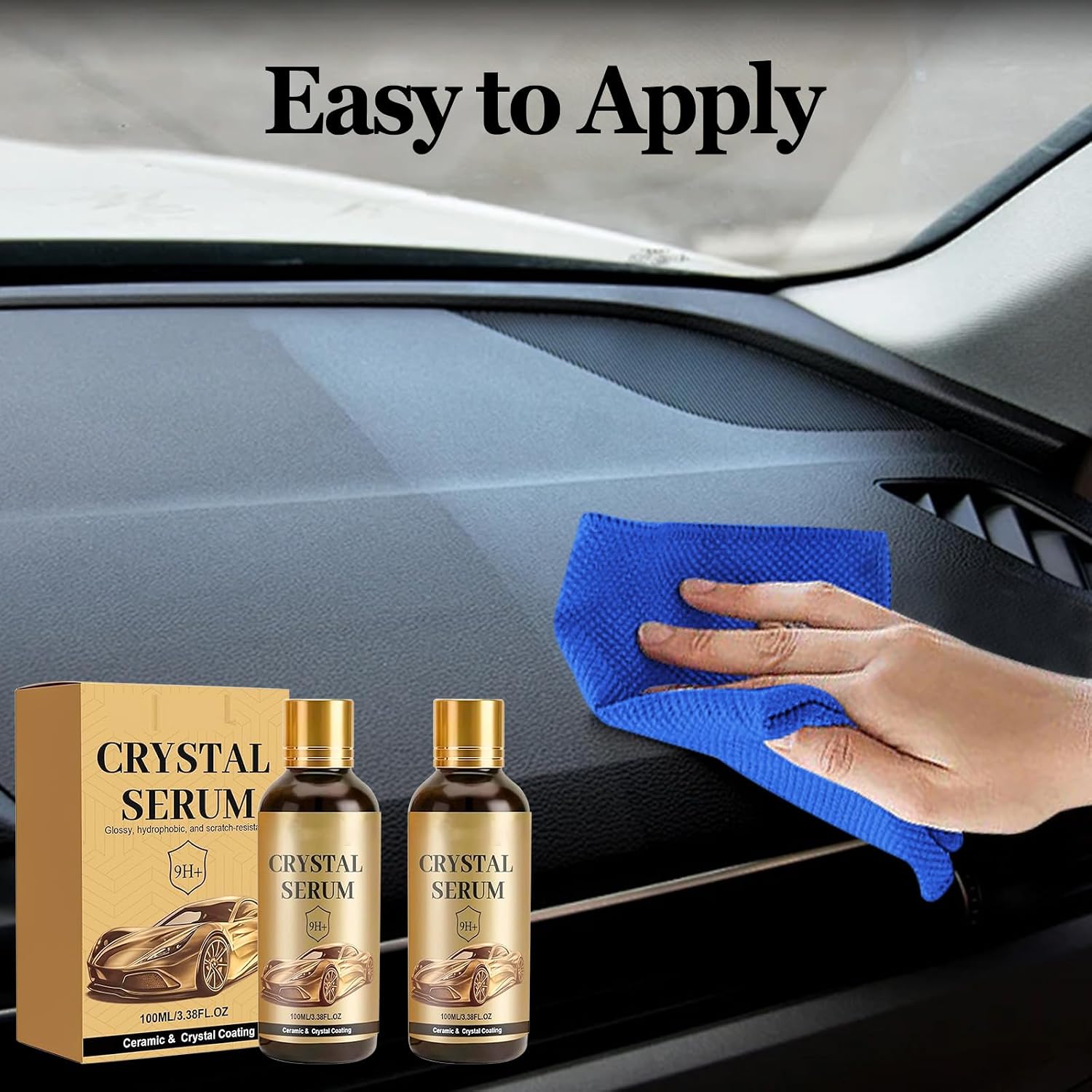 Crystal Serum, 100ml Advanced Graphene Crystal Serum Ceramic Coatings for Cars, 9H Graphene Coating for Auto Car Detailing, Paint, Glass & Wheel, Long-Lasting Shine Gloss Hydrophobicty (2 Set)