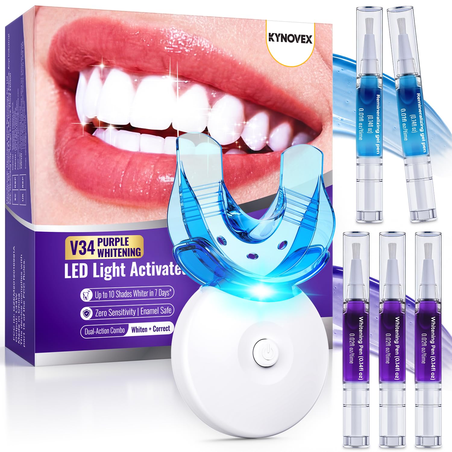 Zahnaufhellungsset mit LED-Licht – 3 Whitening-Gel-Stifte + 2 Desensibilisierungs-Gel-Stifte – 35% PAP-Aufhellungsformel – Zahnbleaching für zu Hause – Sichtbar weißere Zähne in 7 Tagen (Minze)