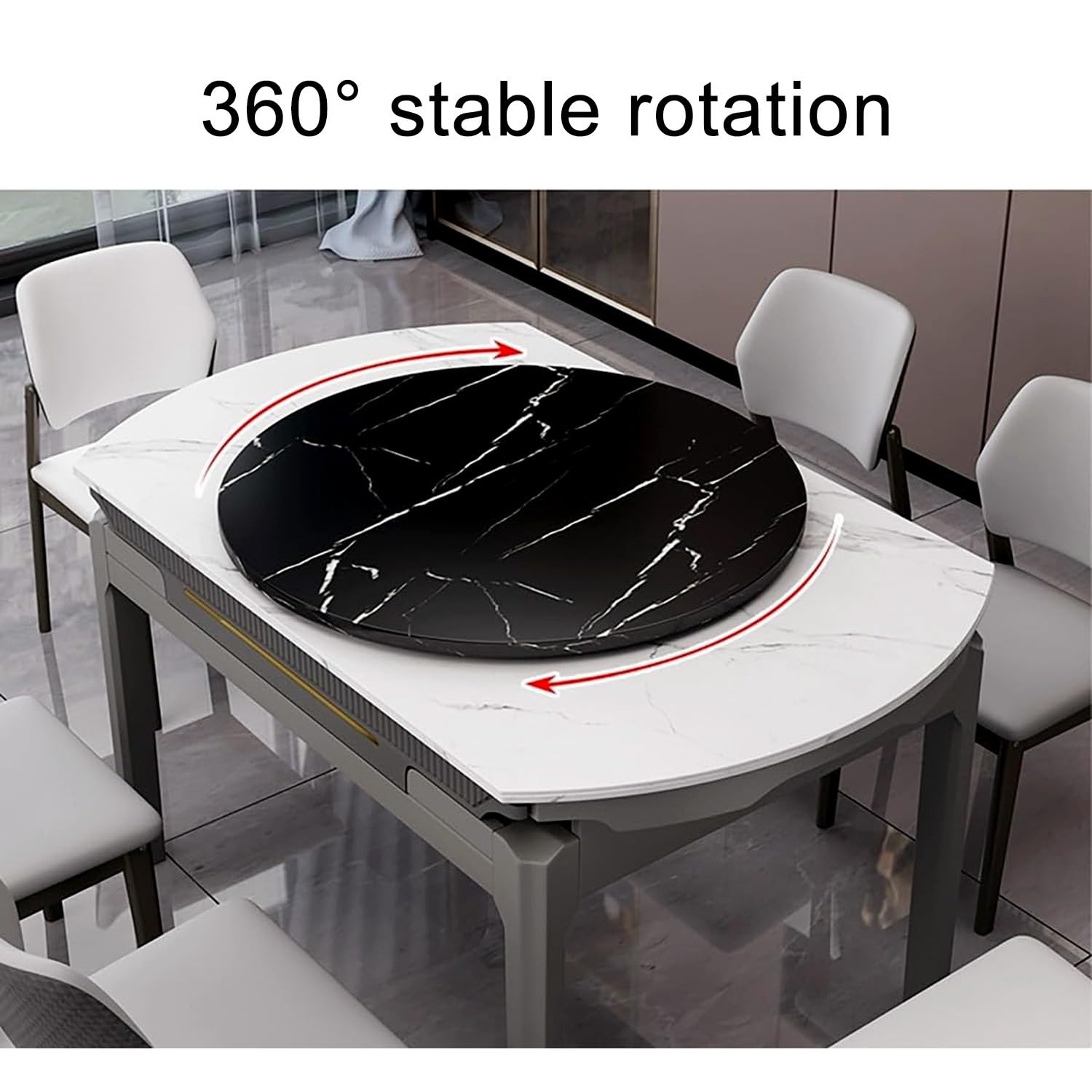 Lazy Susan runder Drehteller, Drehteller aus Steinplatte, Esstisch, leise, gelb-grau, 80 cm