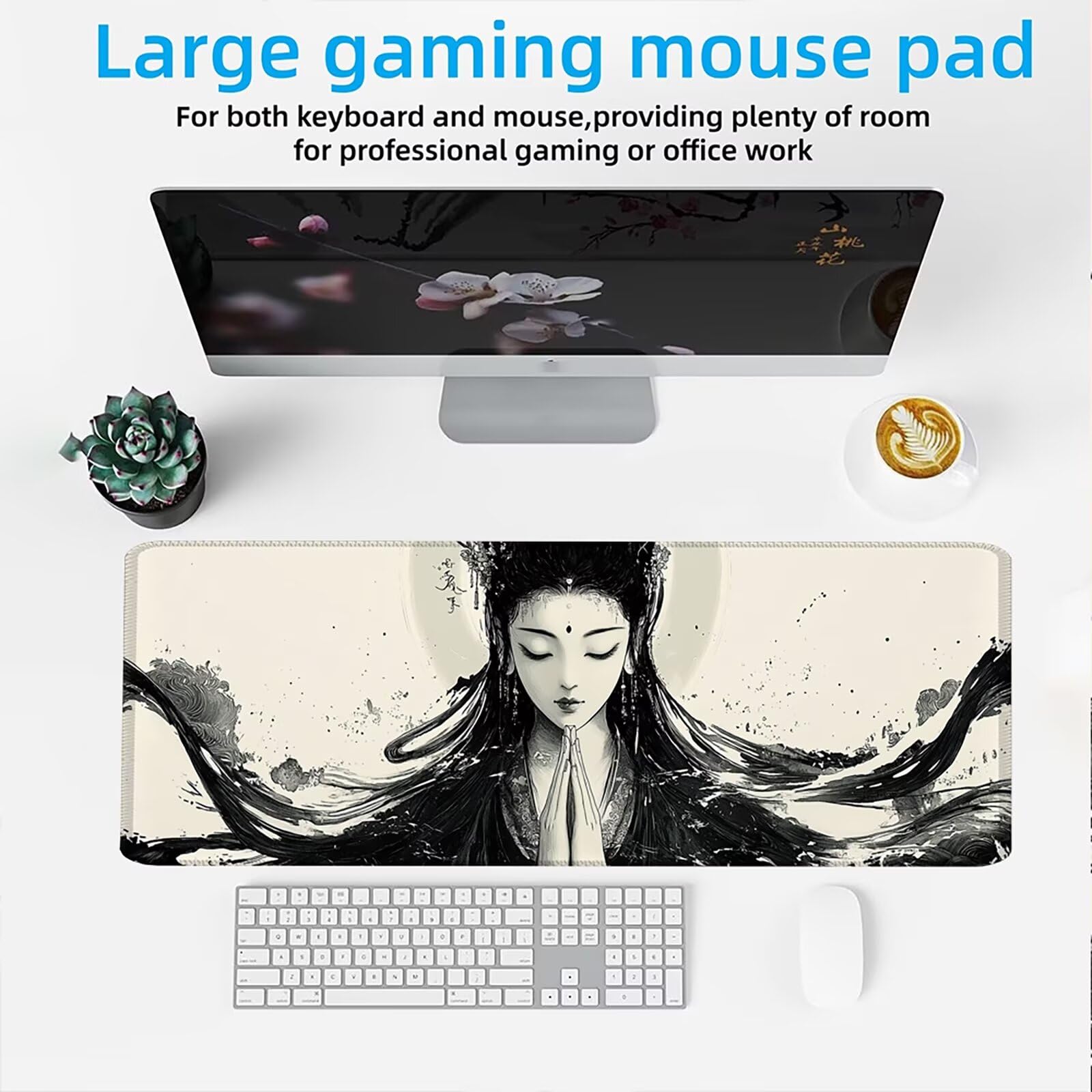 Schreibtischunterlage Gaming Mauspad, Mousepad XXL 1200x600mm Mouse Pad mit Wasserdicht und Anti-Rutsch Basis Verbessert Geschwindigkeit für Büro Computer PC Desk Mat,Schwarz-Weiß. C0P-299