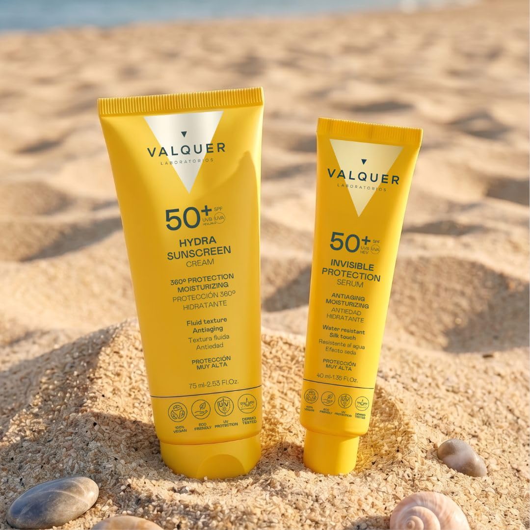 Pack Solaire Visage : SÉRUM PROTECTION INVISIBLE SPF 50 + CRÈME SOLAIRE HYDRA SPF 50 des Laboratoires Valquer.