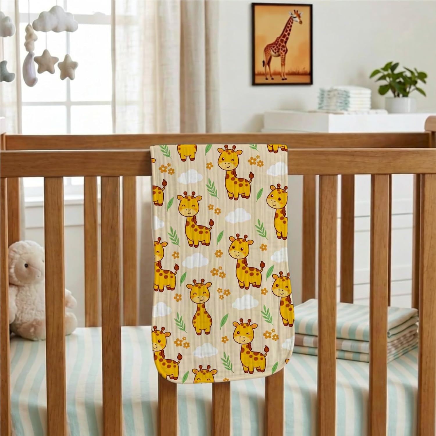 5Pcs Giraffe Baby Burp Cloths Cotton Burp Rags for Girls Boys, Giraffe Baby Shower Newborn Gift, Soft and Absorbent Baby Burping Cloths for Newborns 9.8X19.6inches