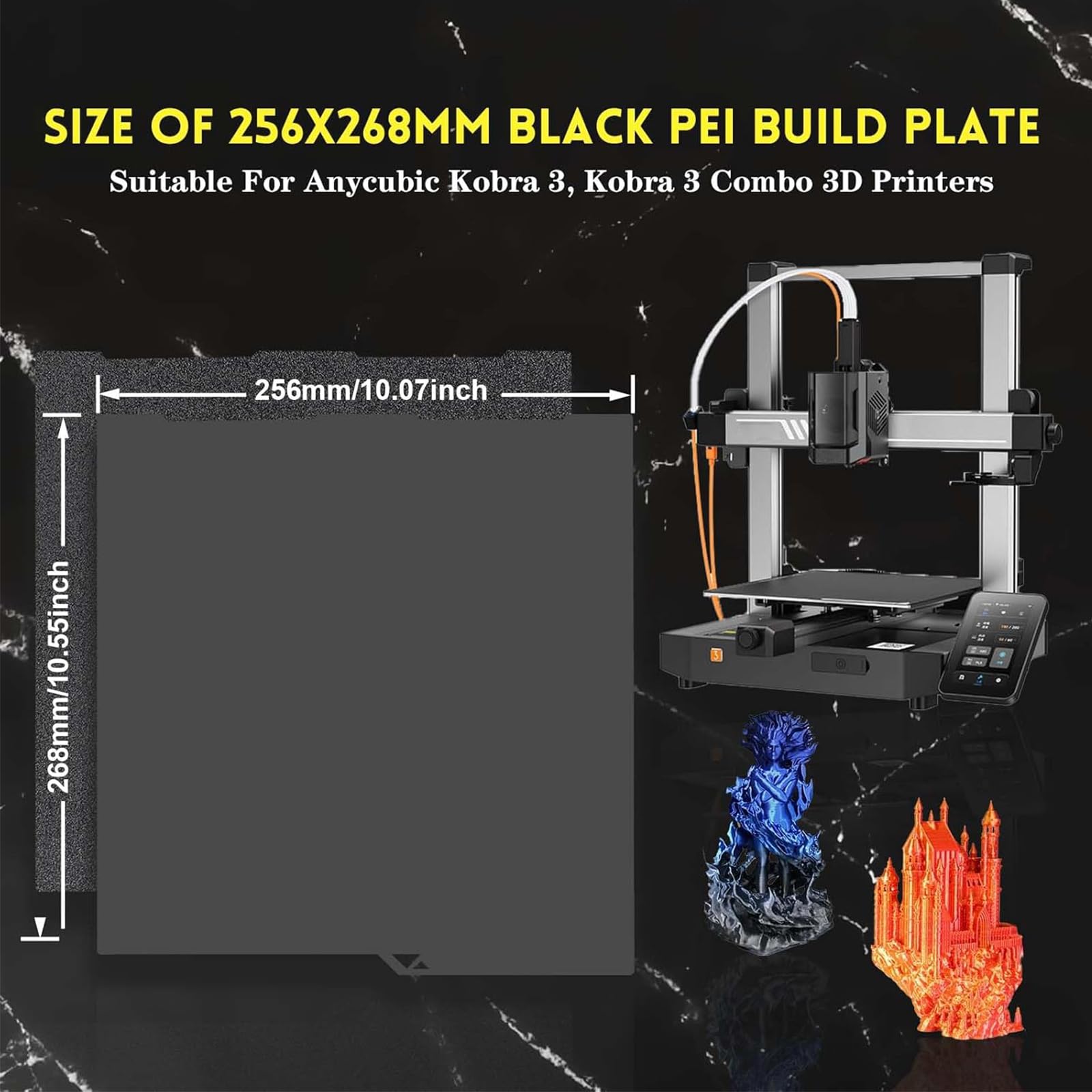 IdeaFormer Smooth Textured Kobra 3/Kobra 3 V3 PEI Druckplatte 256x268mm, Cobra 3 PEI Build Plate Spring Steel Druckbett für Anycubic Kobra 3, Kobra 3 V2, Kobra 3 Combo 3D Drucker