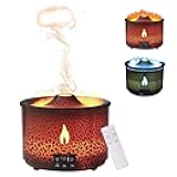 Volcano Diffuser for Essential Oils Humidifier, Aromatherapy Diffuser with Flame & Volcano Mist Mode, Waterless Auto-Off Flame Diffusers for Large Room Bedroom Home (Black)