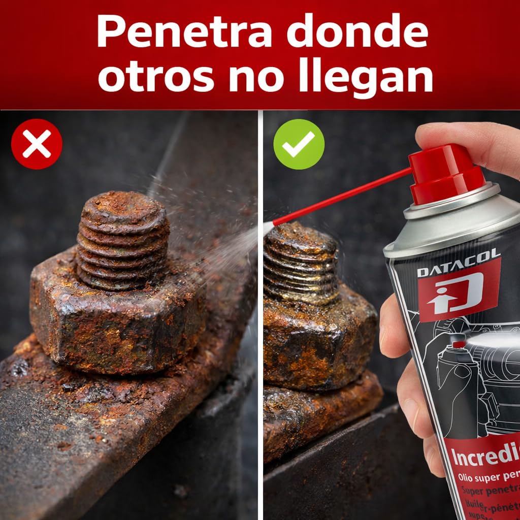 DATACOL Incredible Spray Aceite Penetrante Profesional 400ml – Lubricante Desbloqueante Aflojatodo para Tornillos Oxidados y Piezas Gripadas - 5 en 1 - Pack de 4