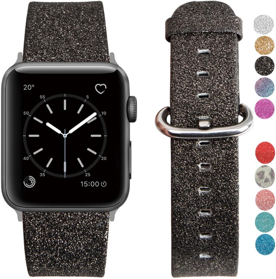 MIFFO Compatible with Apple Watch Band 38mm 40mm 42mm 44mm, Leather iWatch Strap Bling Glitter Bracelet Wristband for Apple Watch Series 6/5/4/3/2/1 SE