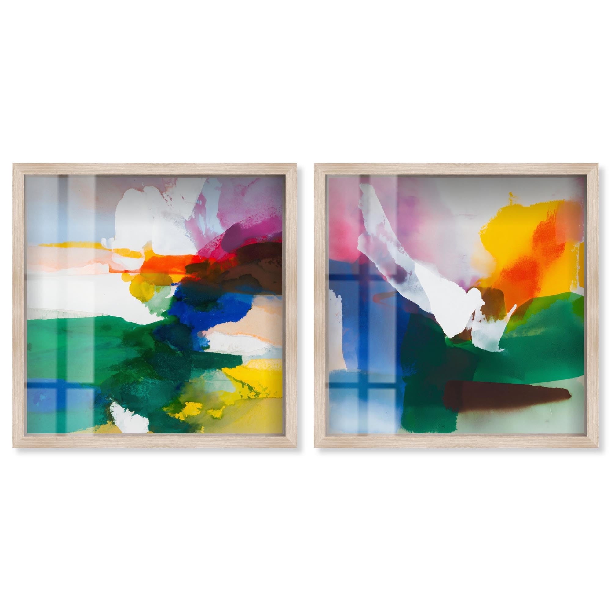 Art moderne pour salon solution murale Rainbow Melt Set ensemble shadowbox cadre blond - 7